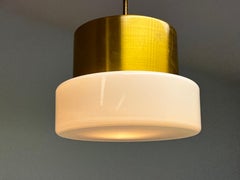 Brass and Milk Glass Midcentury Pendant by Kamenicky Senov, 1970s