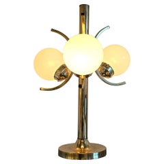 Brass and Milk Glass Three Globe Table Lamp