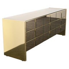 Vintage Brass and Mirror Front Dresser by Ello, 1980s