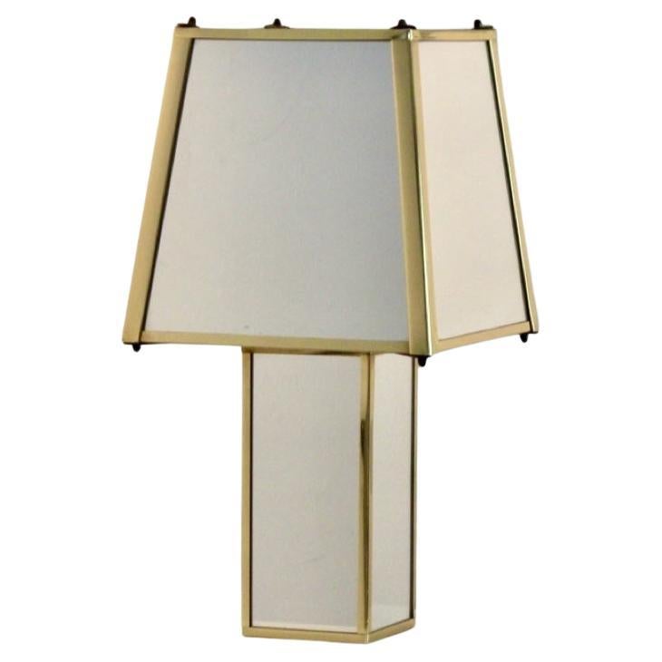 Lampada da tavolo geometrica in ottone e specchio, Belgio, anni '70