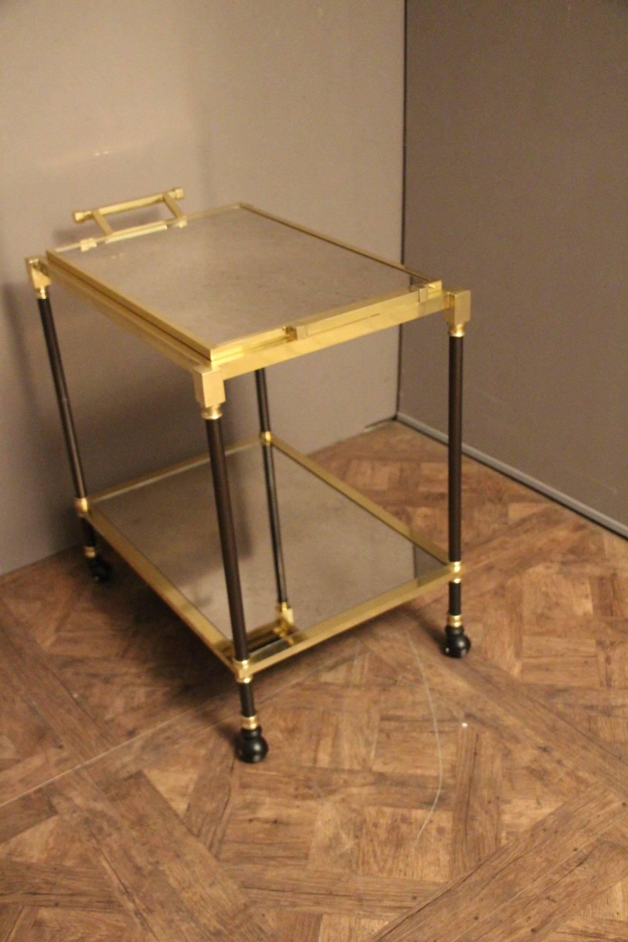 Mid-Century Modern Brass and Mirror Italian Serving Bar Cart with Removable Tray