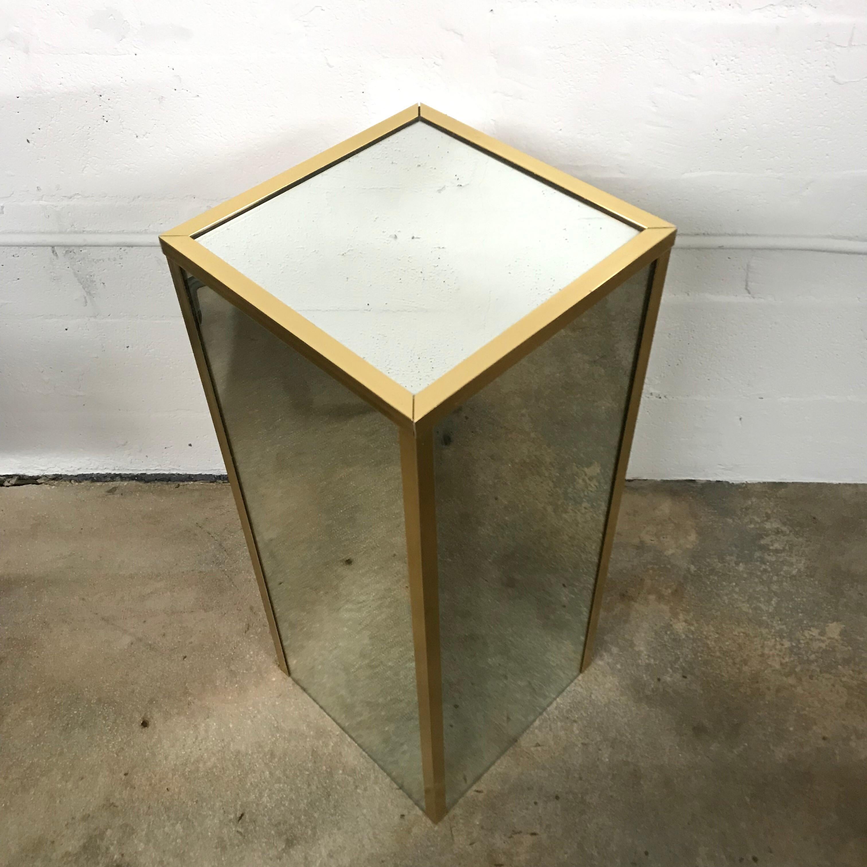 Brass banded pedestal with mirror insets, 1970s.