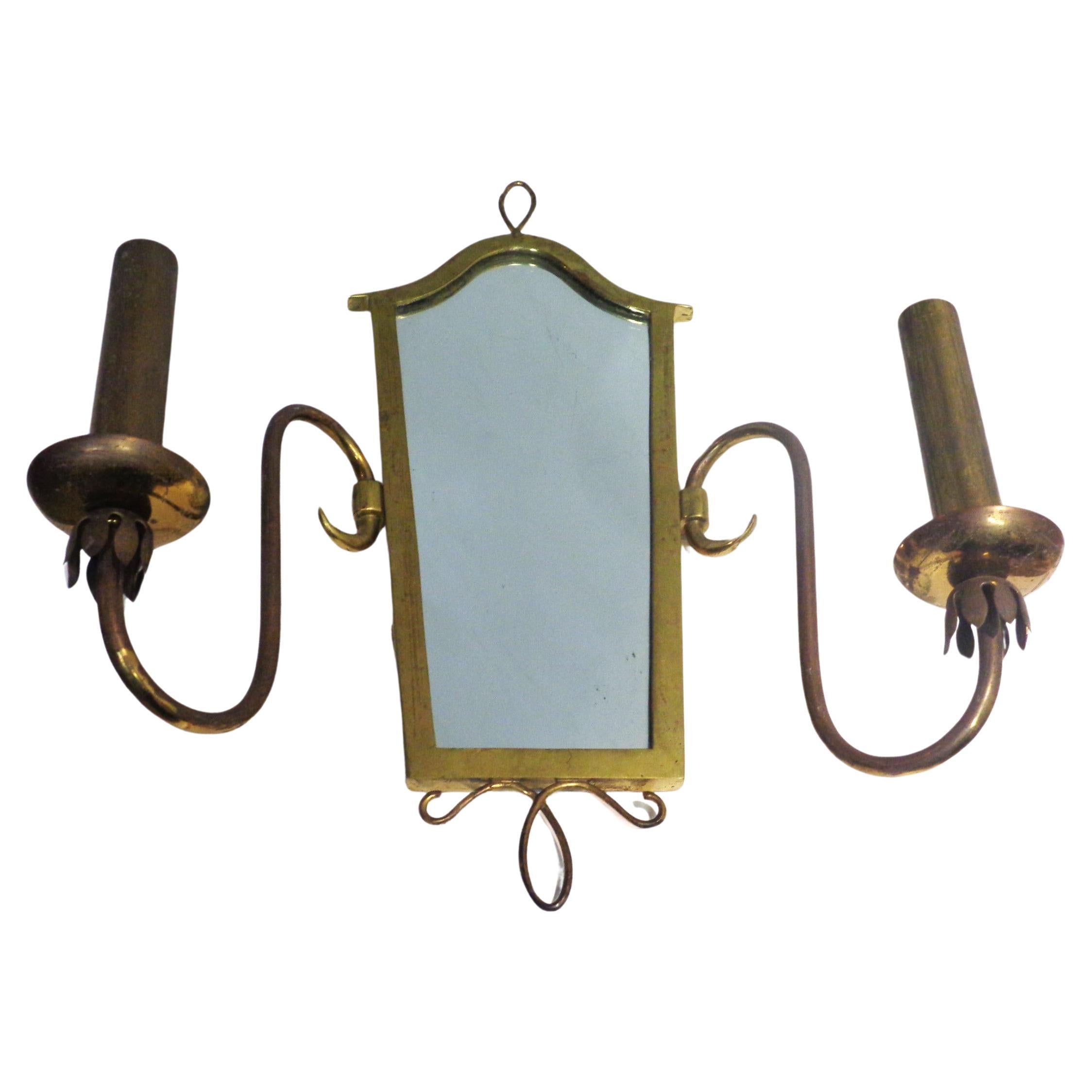 Brass and Mirror Two Light Wall Sconces style of Gio Ponti 3