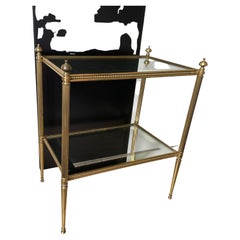 Brass and Mirror Two-Tiers Side Table Attributed to Maison Jansen, France 1960