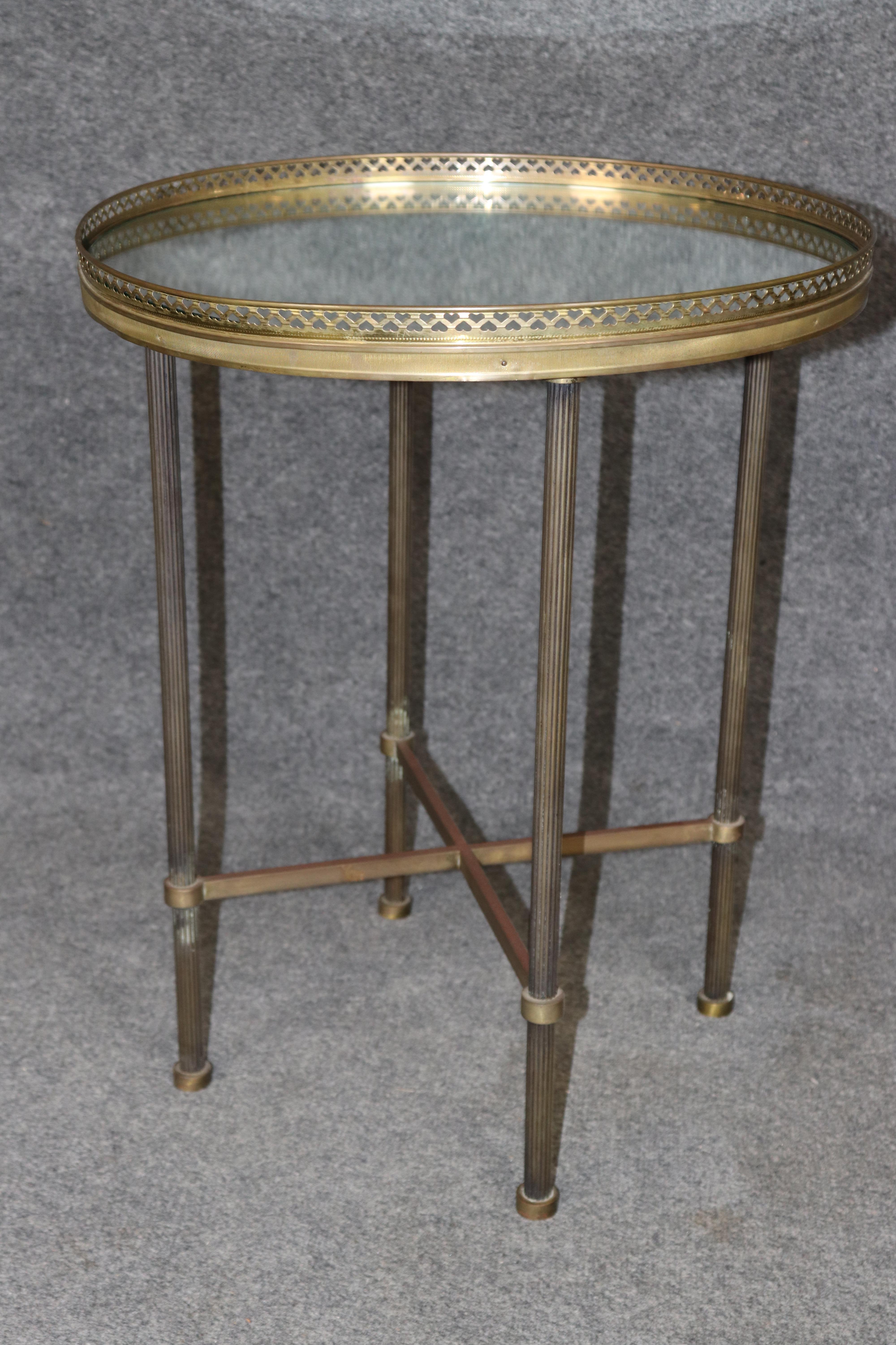 Brass and Mirrored French Directoire Round Drinks or Occassional Table 1920s era In Good Condition For Sale In Swedesboro, NJ