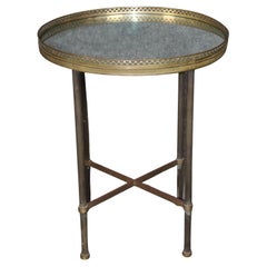 Brass and Mirrored French Directoire Round Drinks or Occassional Table 1920s era