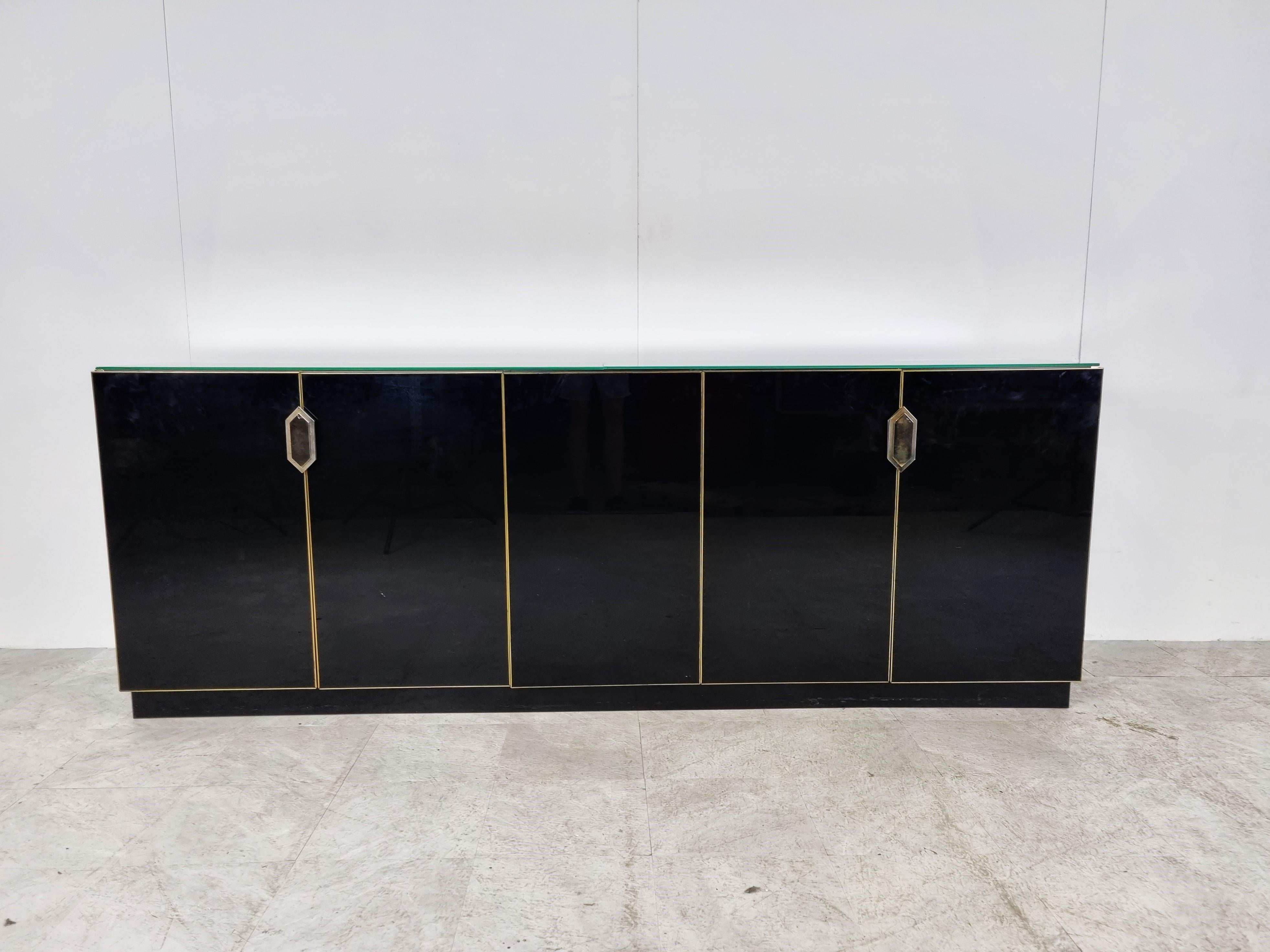 Hollywood Regency Brass and mirrored maison jansen sideboard, 1970s 