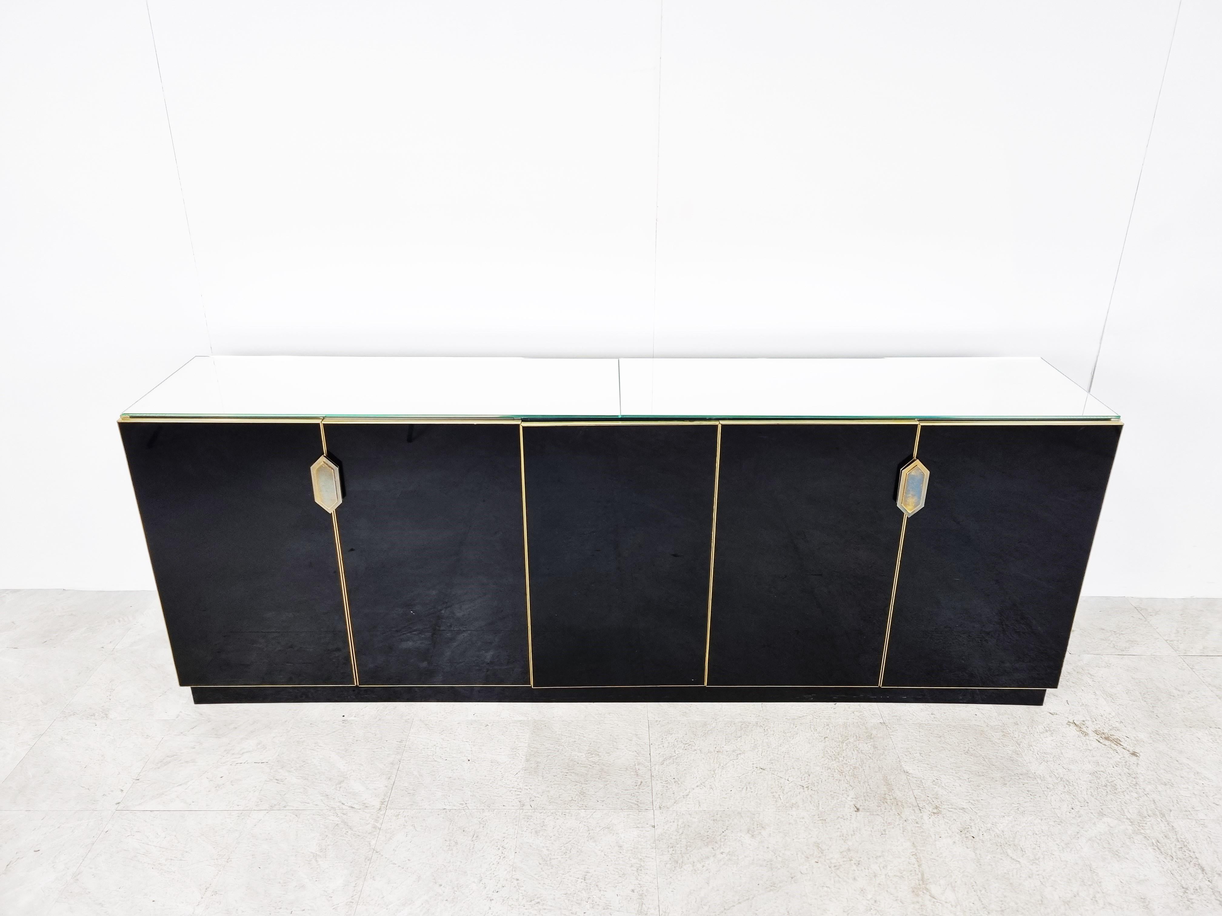 French Brass and mirrored maison jansen sideboard, 1970s 