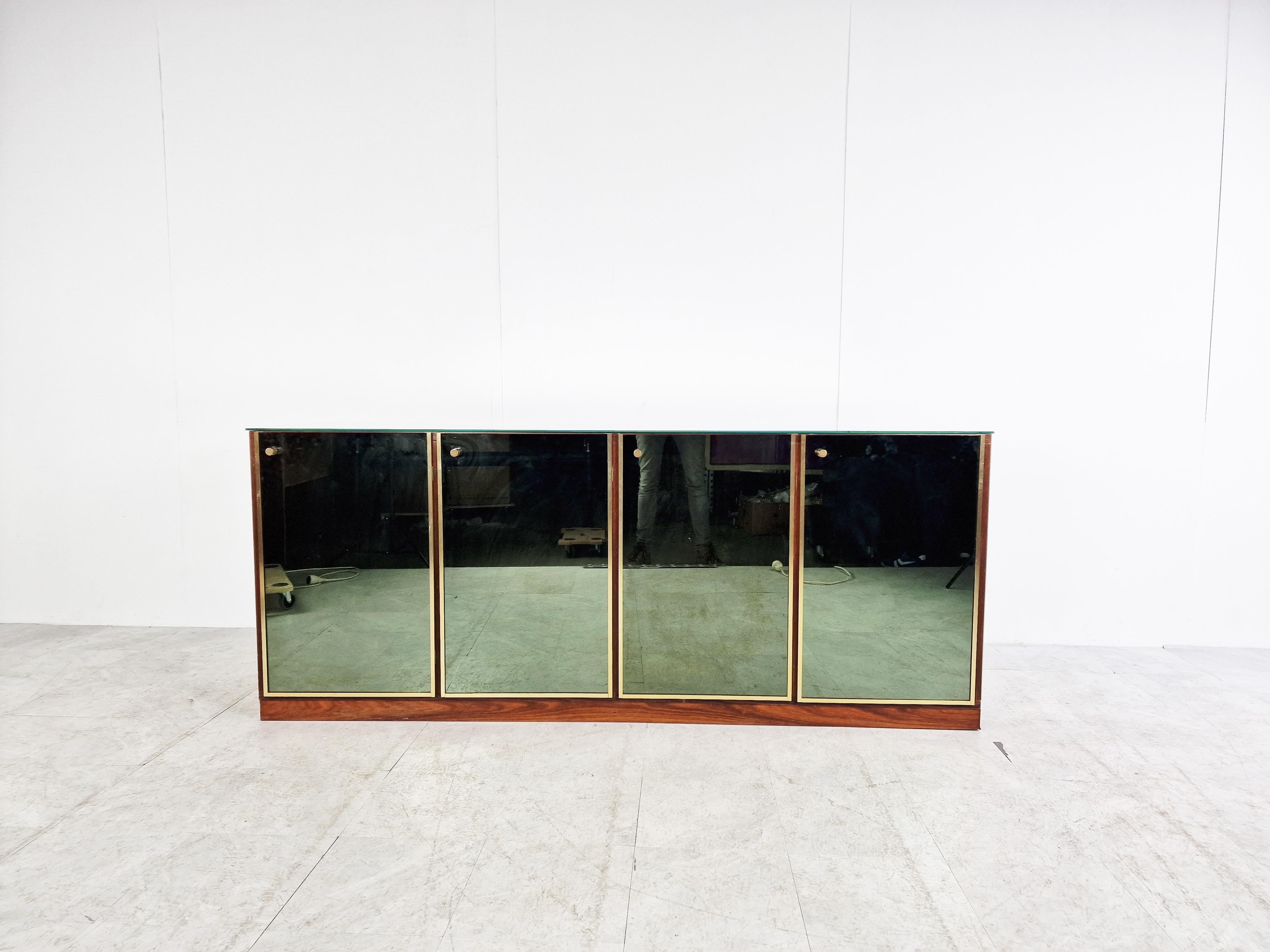 Italian Brass and Mirrored Renato Zevi Sideboard, 1970s