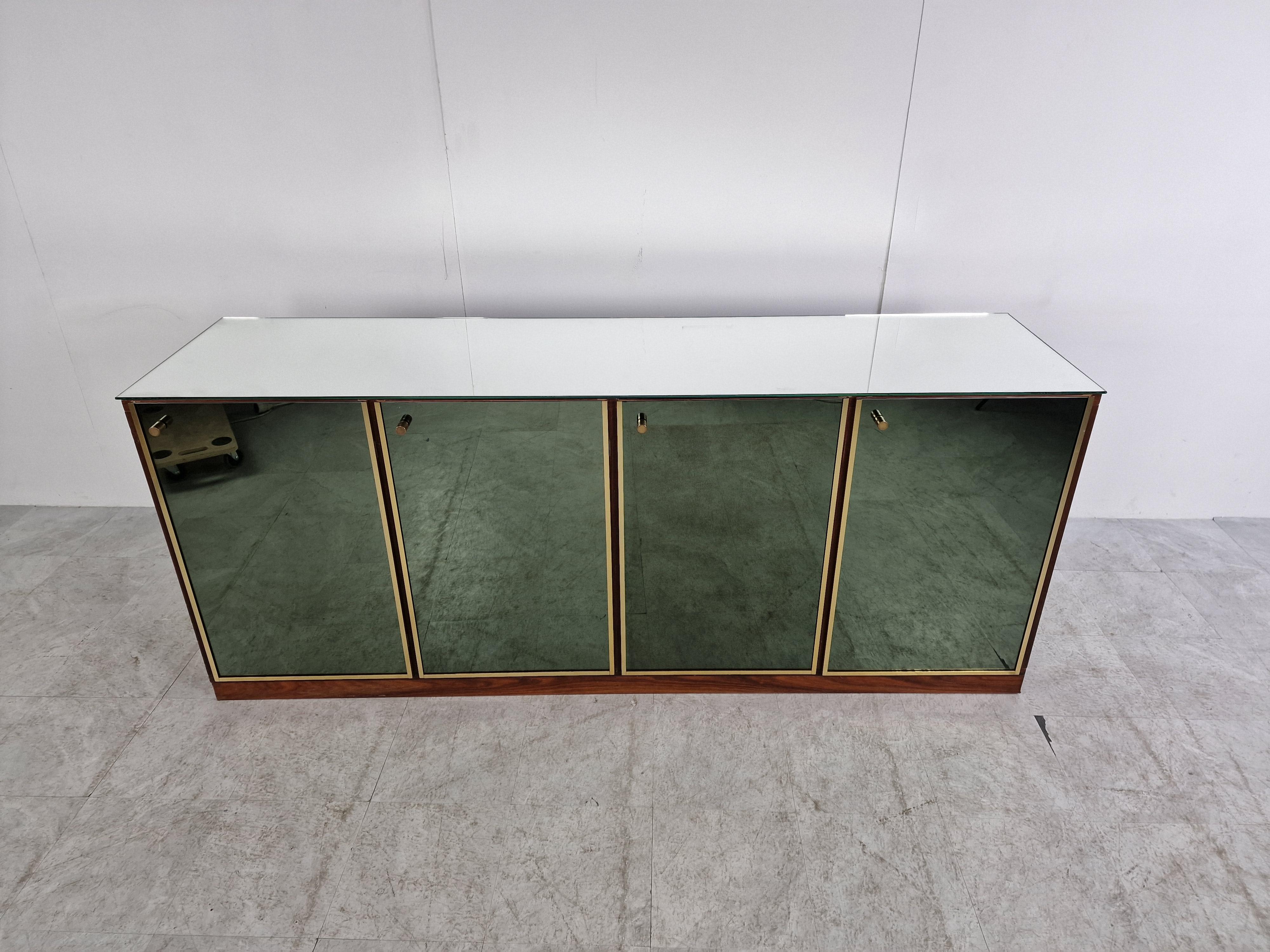 Brass and Mirrored Renato Zevi Sideboard, 1970s In Good Condition In HEVERLEE, BE