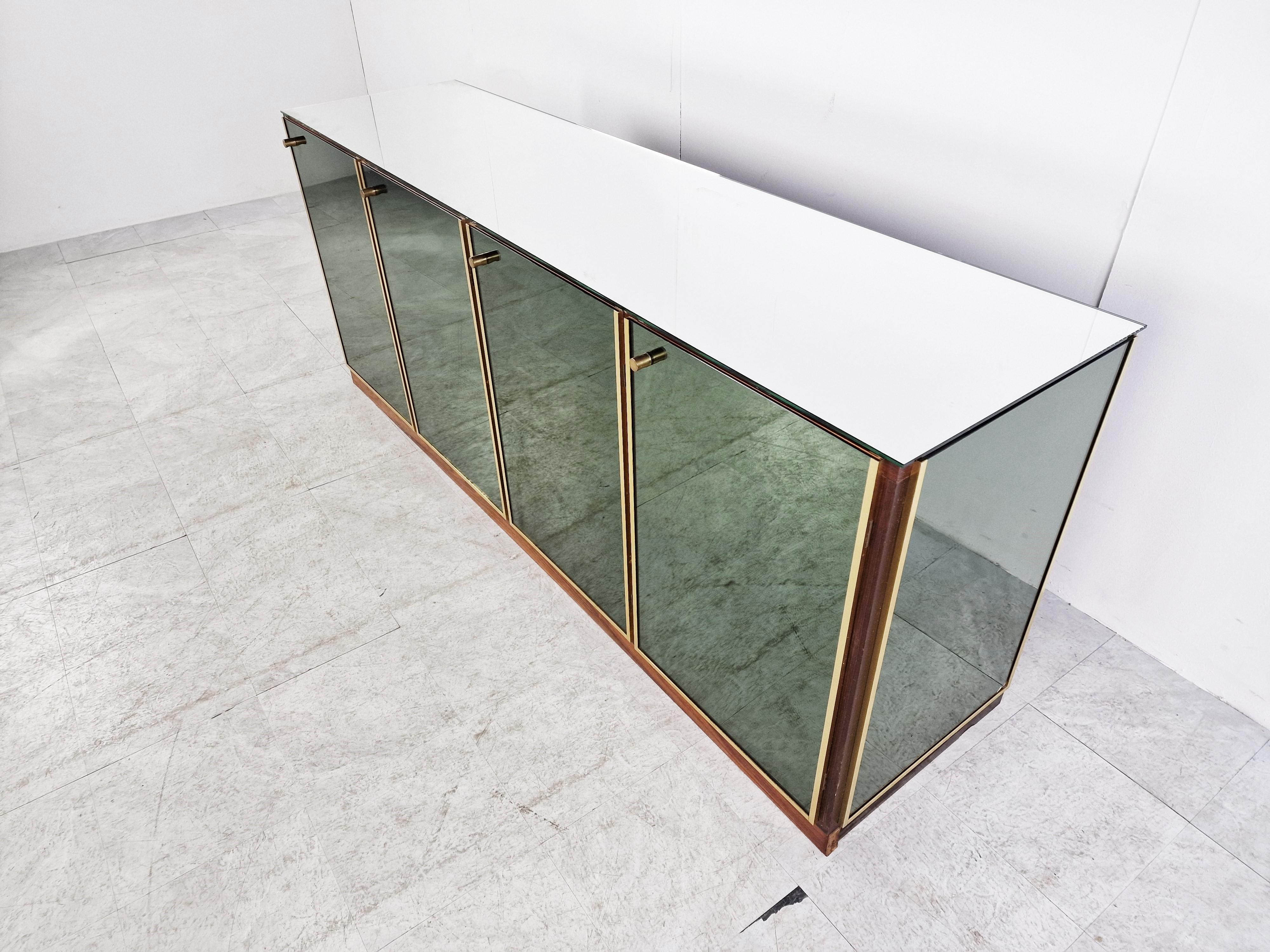 Late 20th Century Brass and Mirrored Renato Zevi Sideboard, 1970s