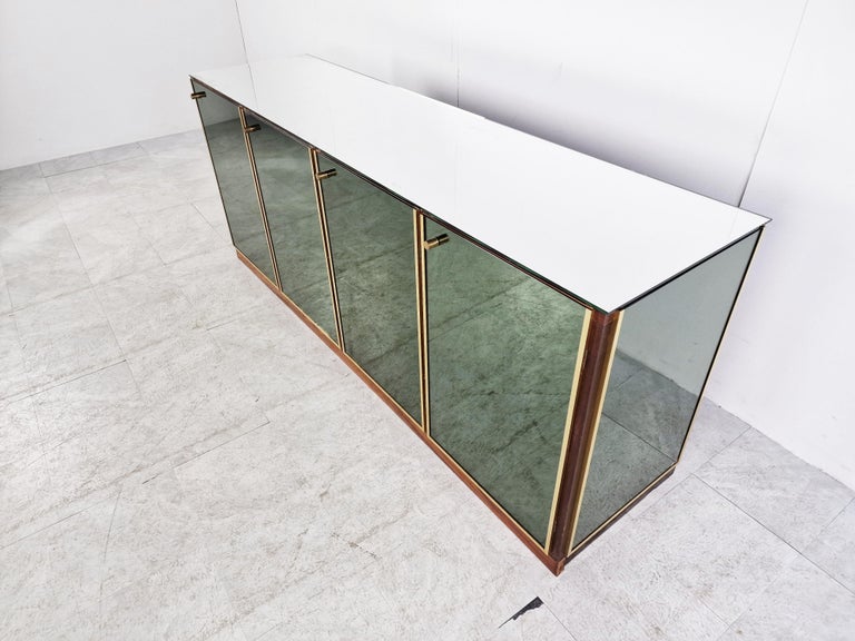 Late 20th Century Brass and Mirrored Renato Zevi Sideboard, 1970s For Sale
