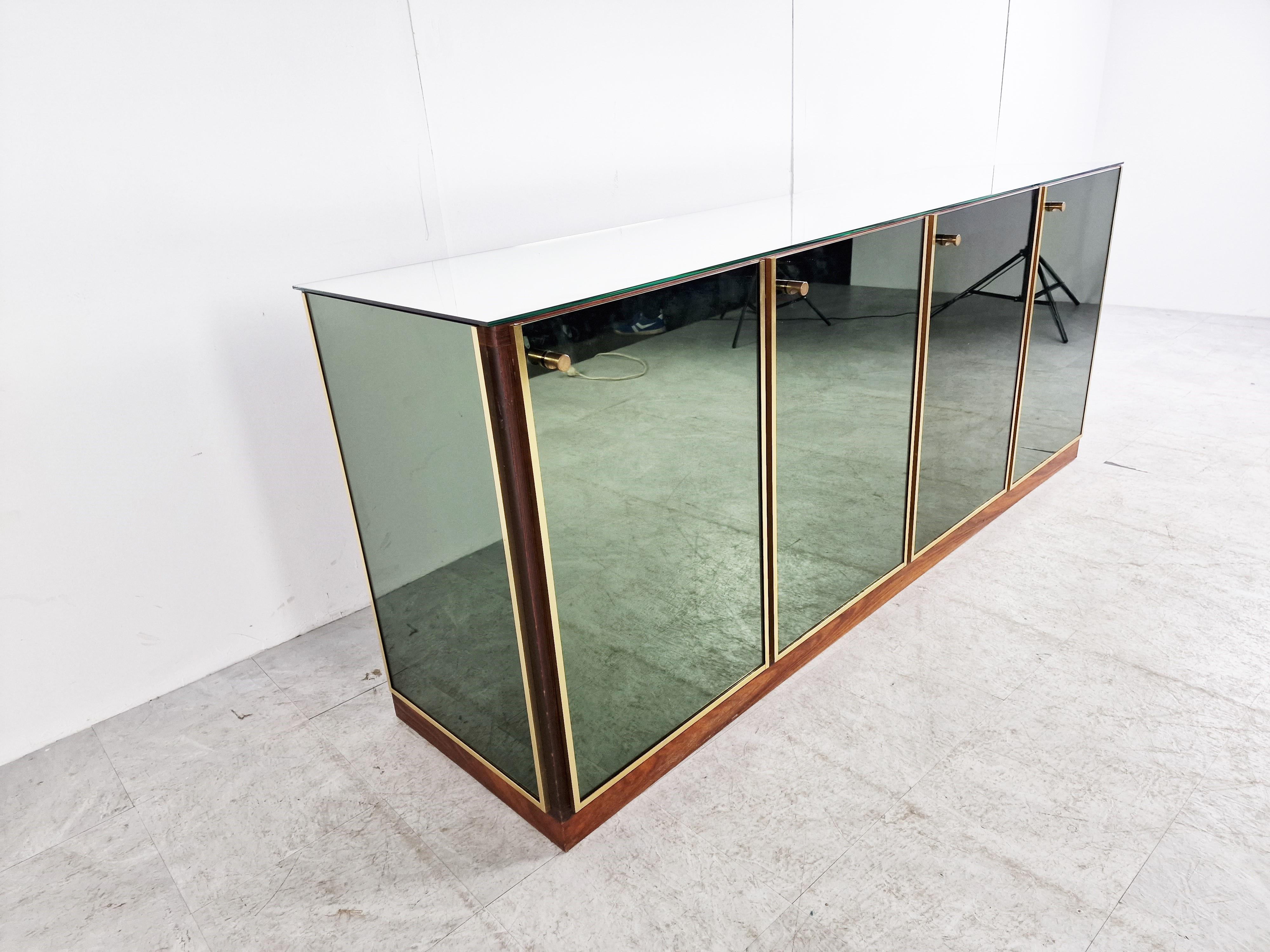 Brass and Mirrored Renato Zevi Sideboard, 1970s 2