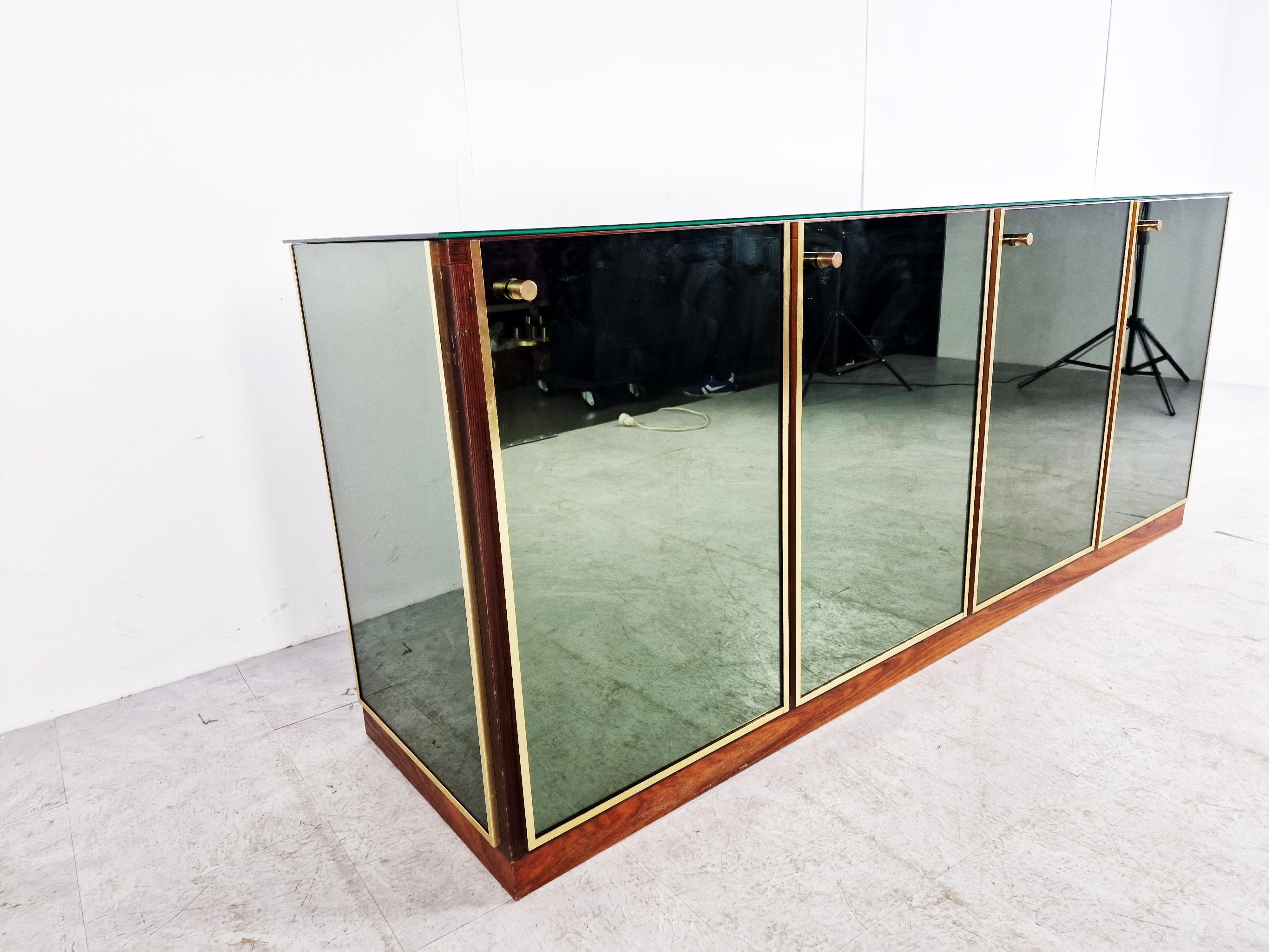 Brass and Mirrored Renato Zevi Sideboard, 1970s 3