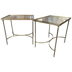 Brass and Mirrored Side Tables with Pierced Rail