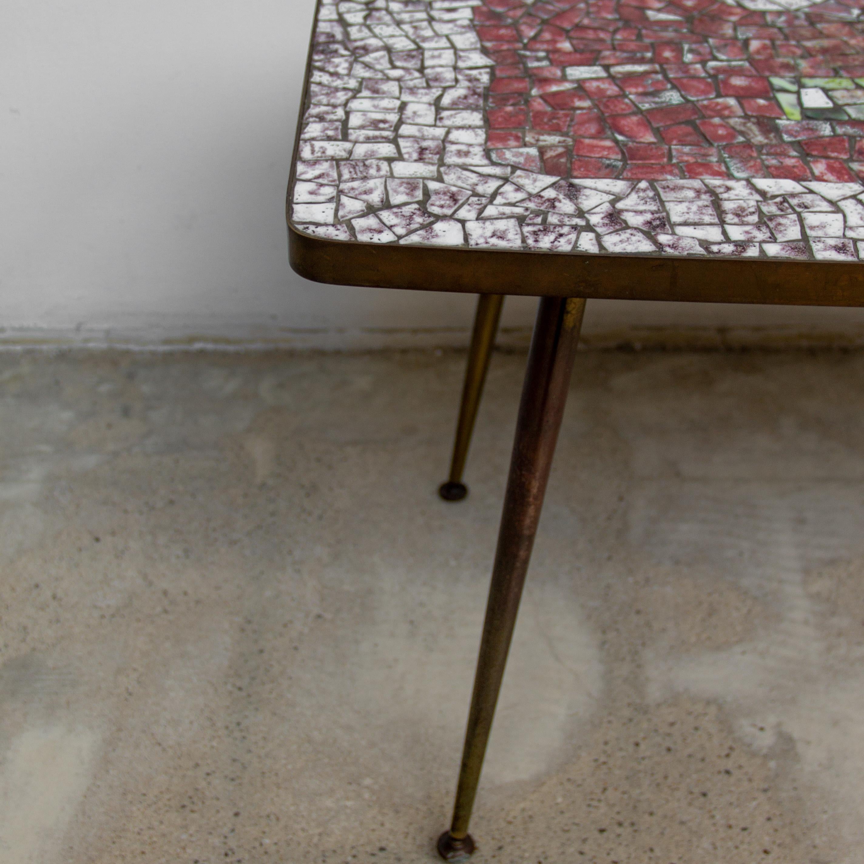 Mid-Century Modern Brass and Mosaic Coffee Table by Berthold Muller Oerlinghausen