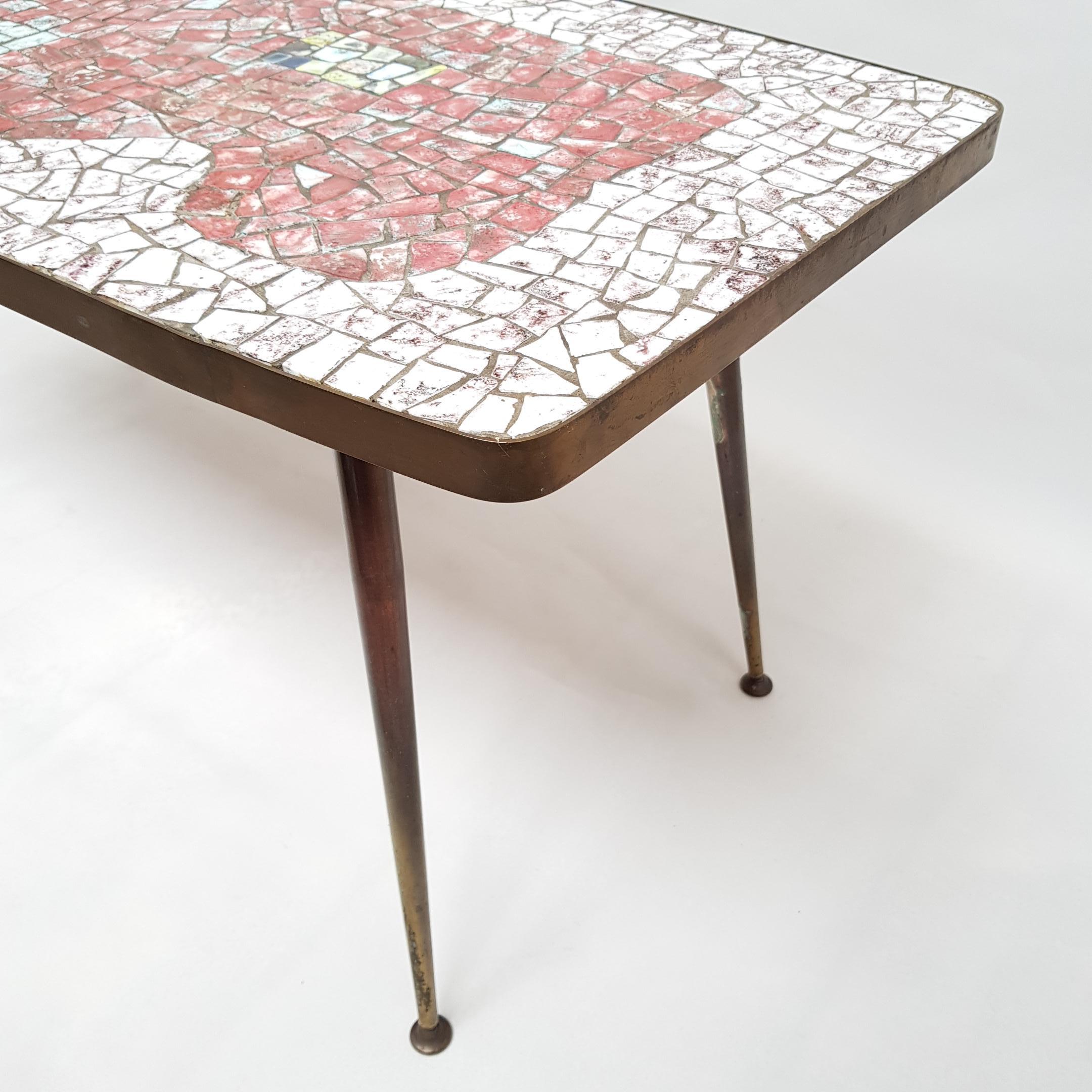 Brass and Mosaic Coffee Table by Berthold Muller Oerlinghausen In Good Condition In Hilversum, NL