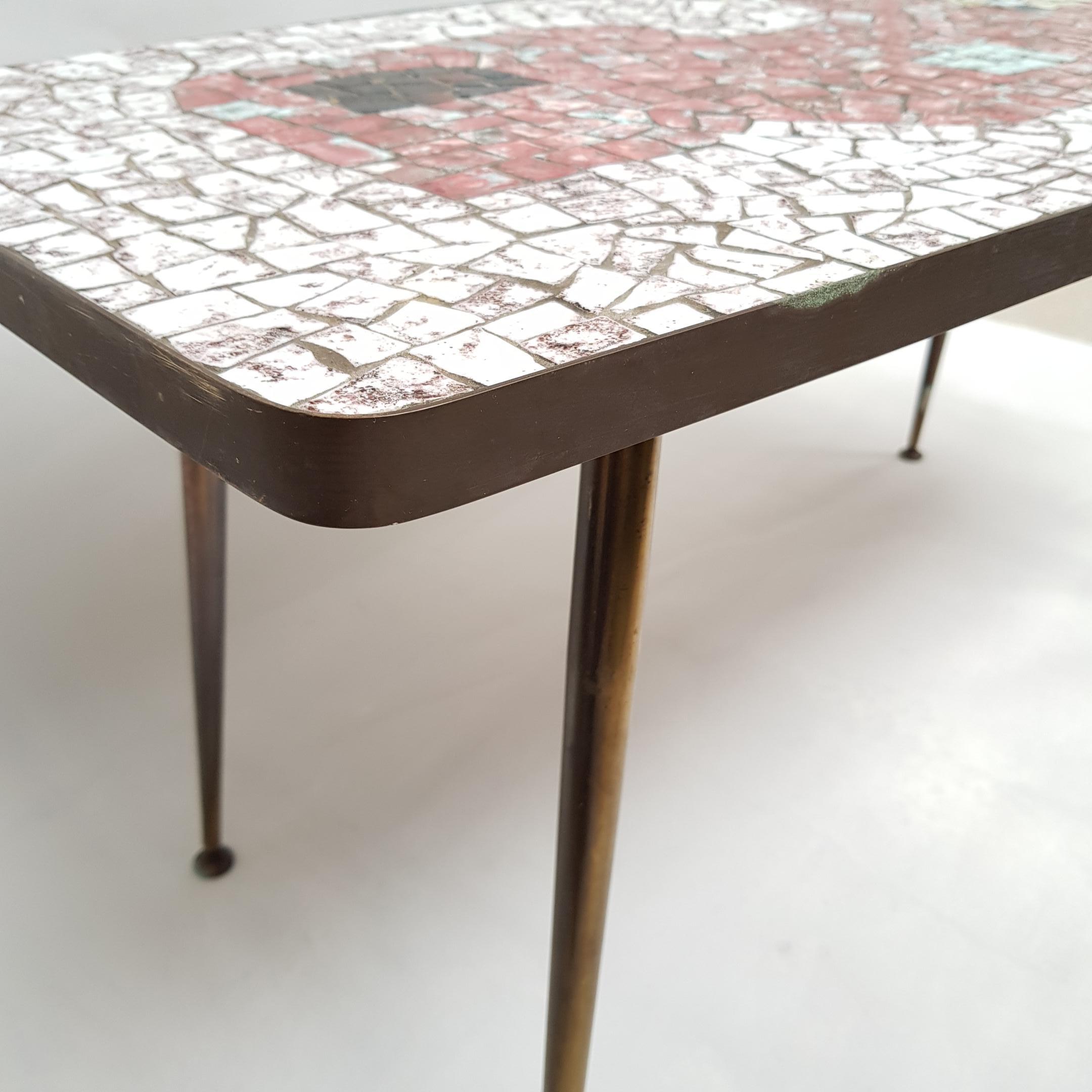 Mid-20th Century Brass and Mosaic Coffee Table by Berthold Muller Oerlinghausen