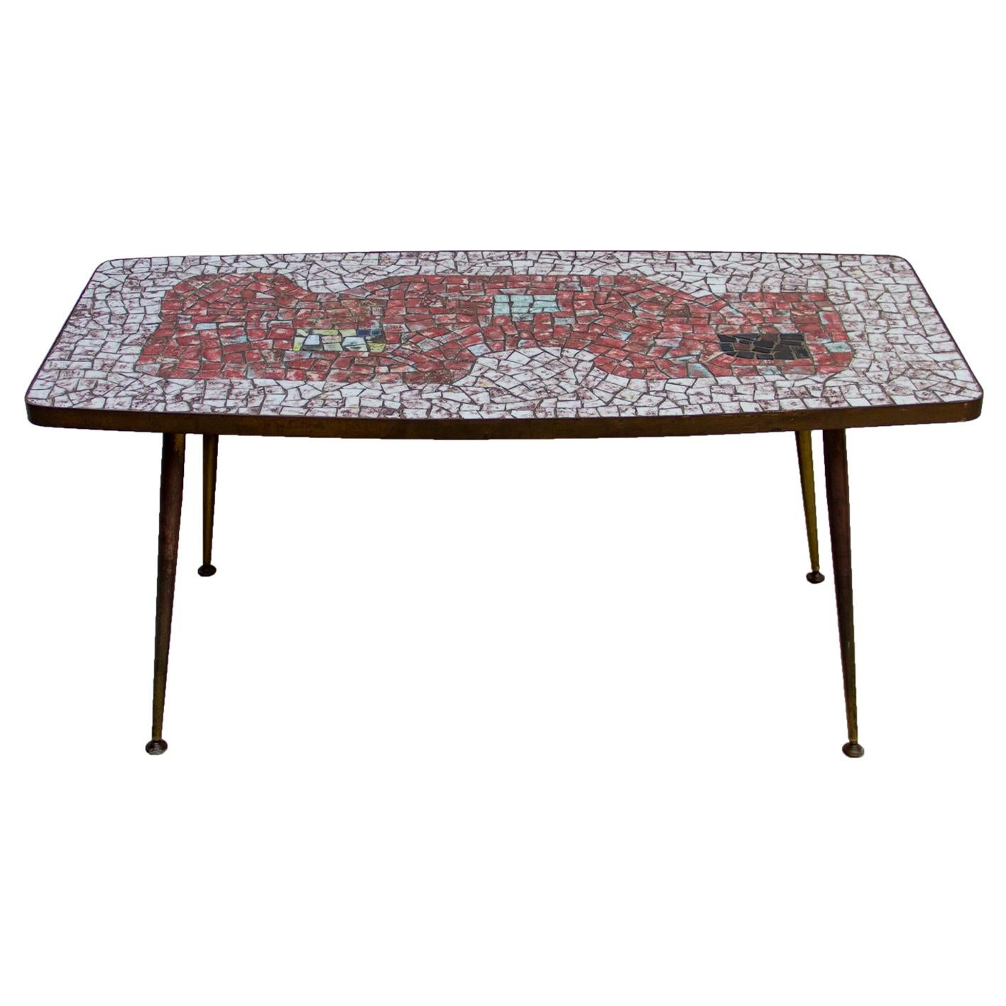Brass and Mosaic Coffee Table by Berthold Muller Oerlinghausen