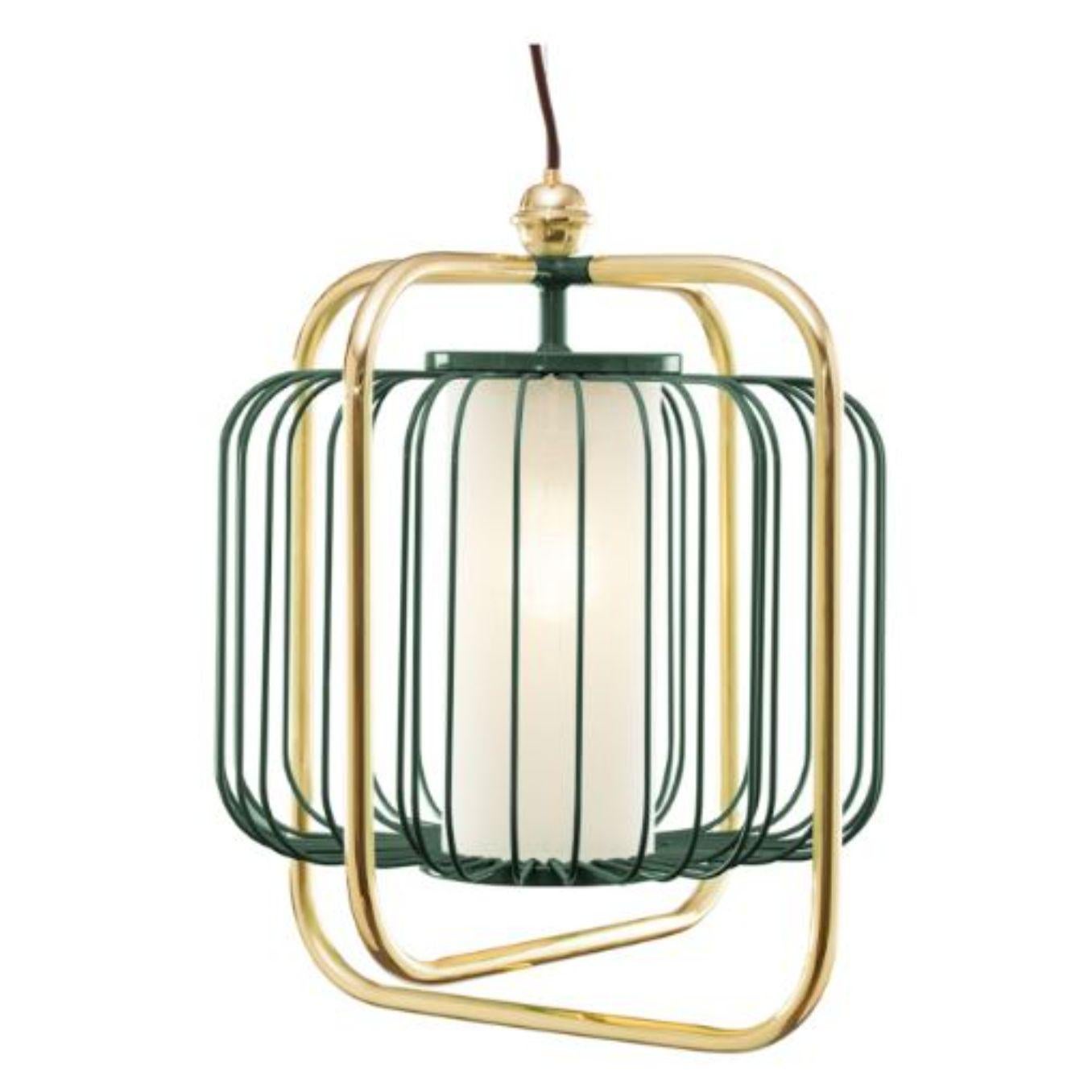Brass and Moss Jules III suspension lamp by Dooq
Dimensions: W 38 x D 38 x H 44 cm
Materials: lacquered metal, polished or brushed metal, brass.
abat-jour: cotton
Also available in different colors and materials.