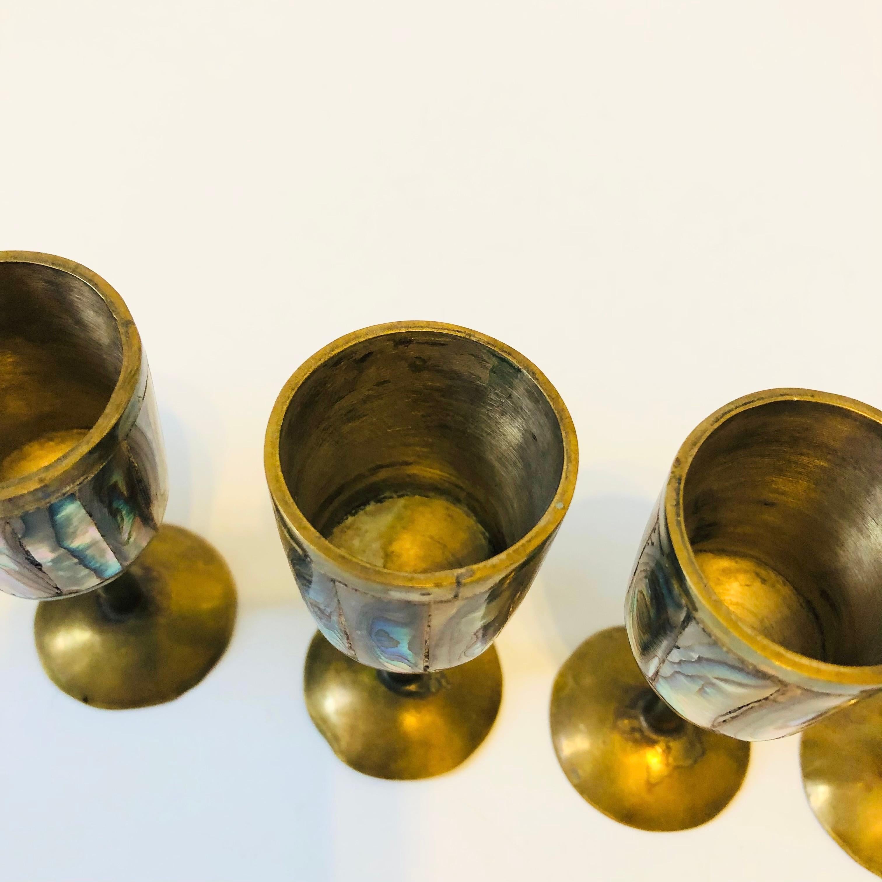 Brass and Mother of Pearl Cordials - Set of 6 For Sale 1