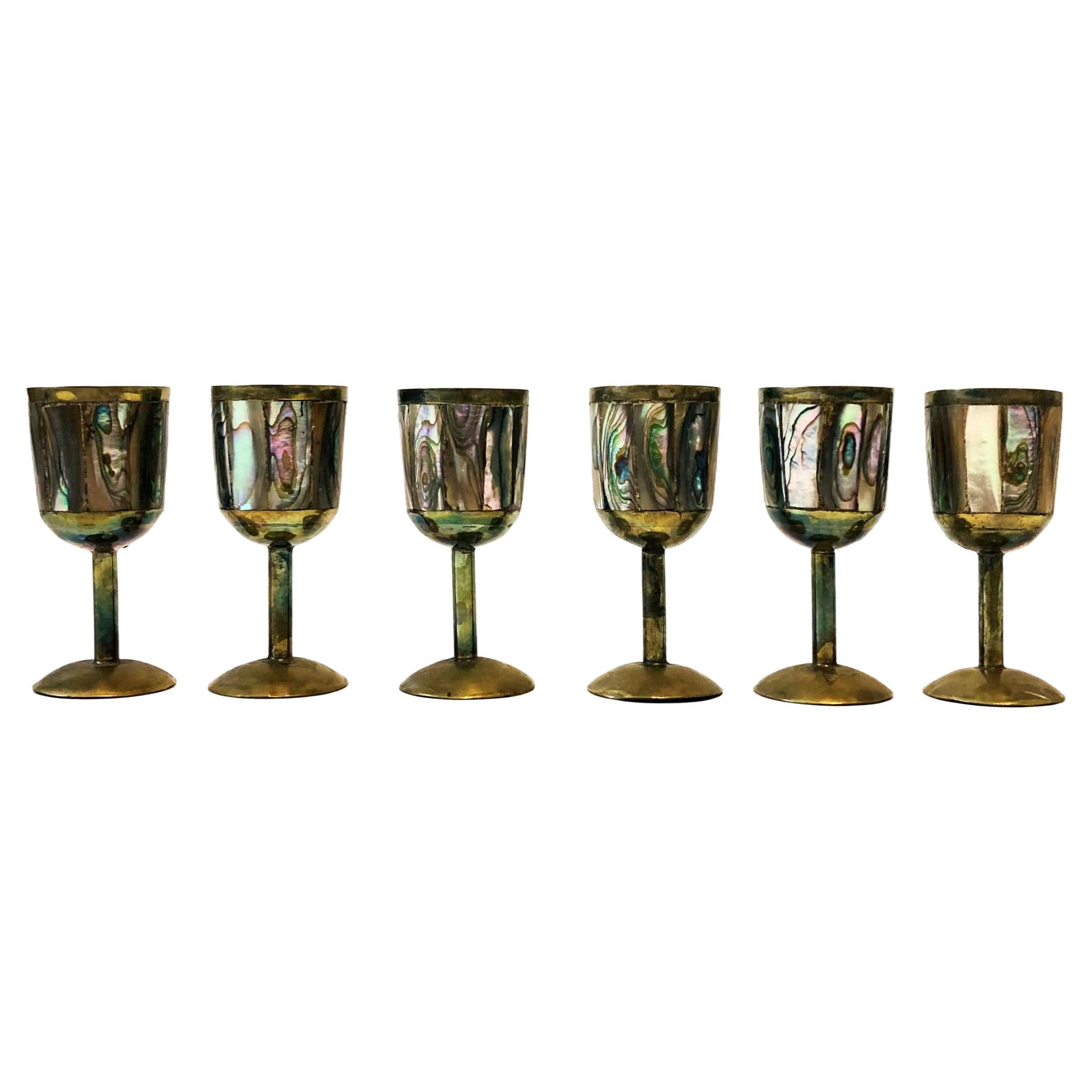 Brass and Mother of Pearl Cordials - Set of 6