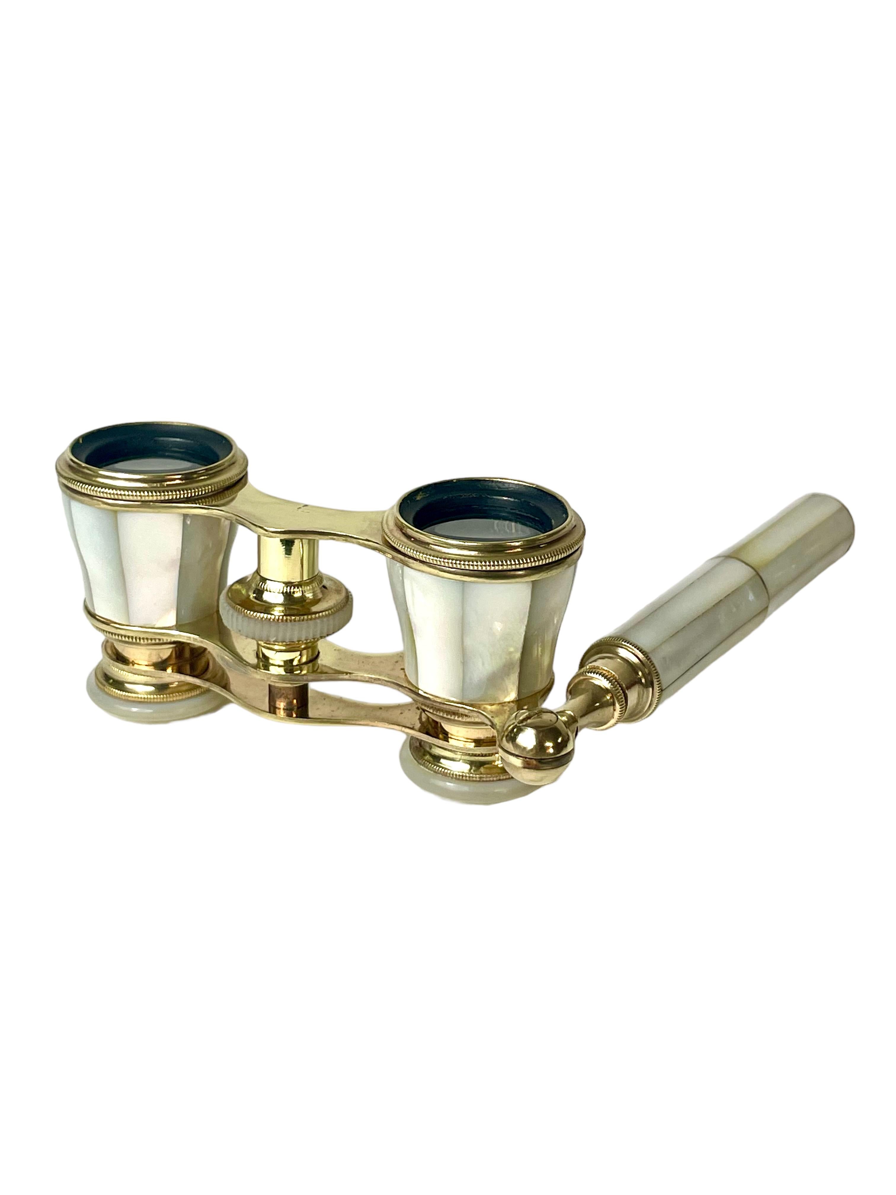 French Brass and Mother of Pearl Lorgnettes 'Long-Handled Opera Glasses'