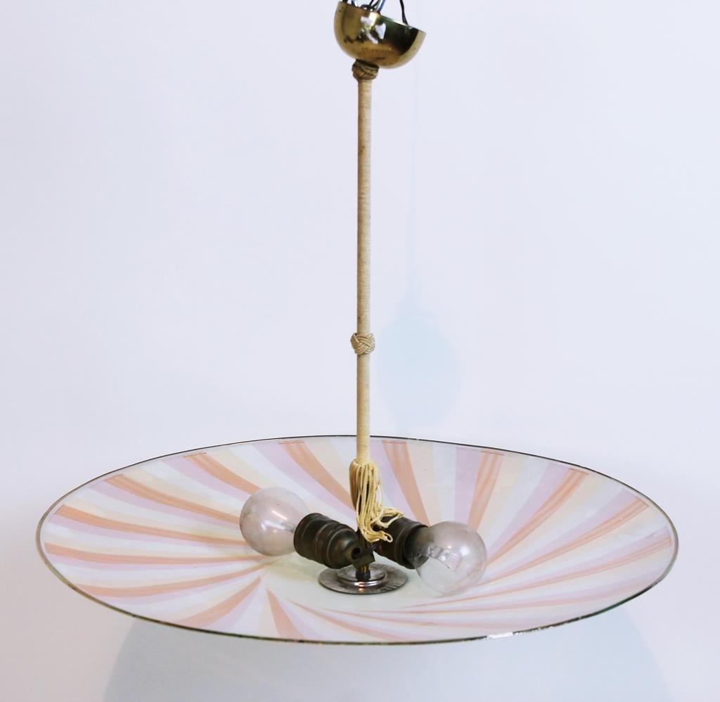  Brass and Multicolored Glass Italian Pendant Light /Chandelier 1950 In Good Condition In Debrecen-Pallag, HU