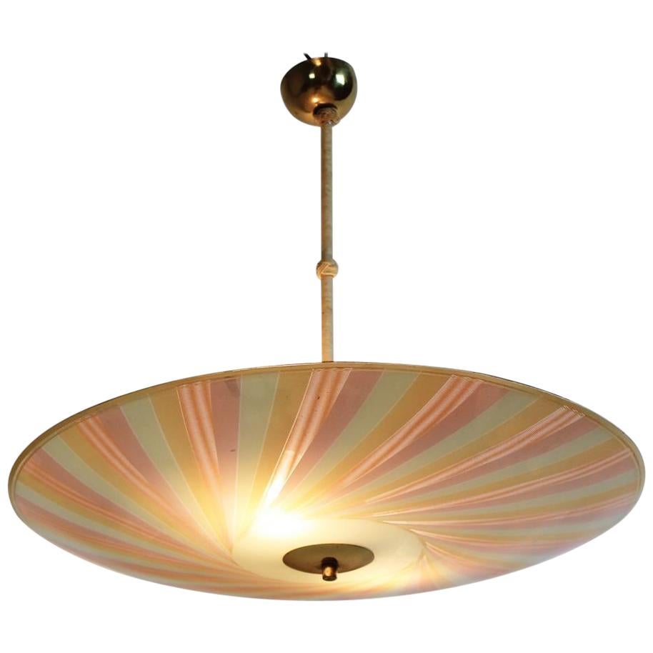  Brass and Multicolored Glass Italian Pendant Light /Chandelier 1950
