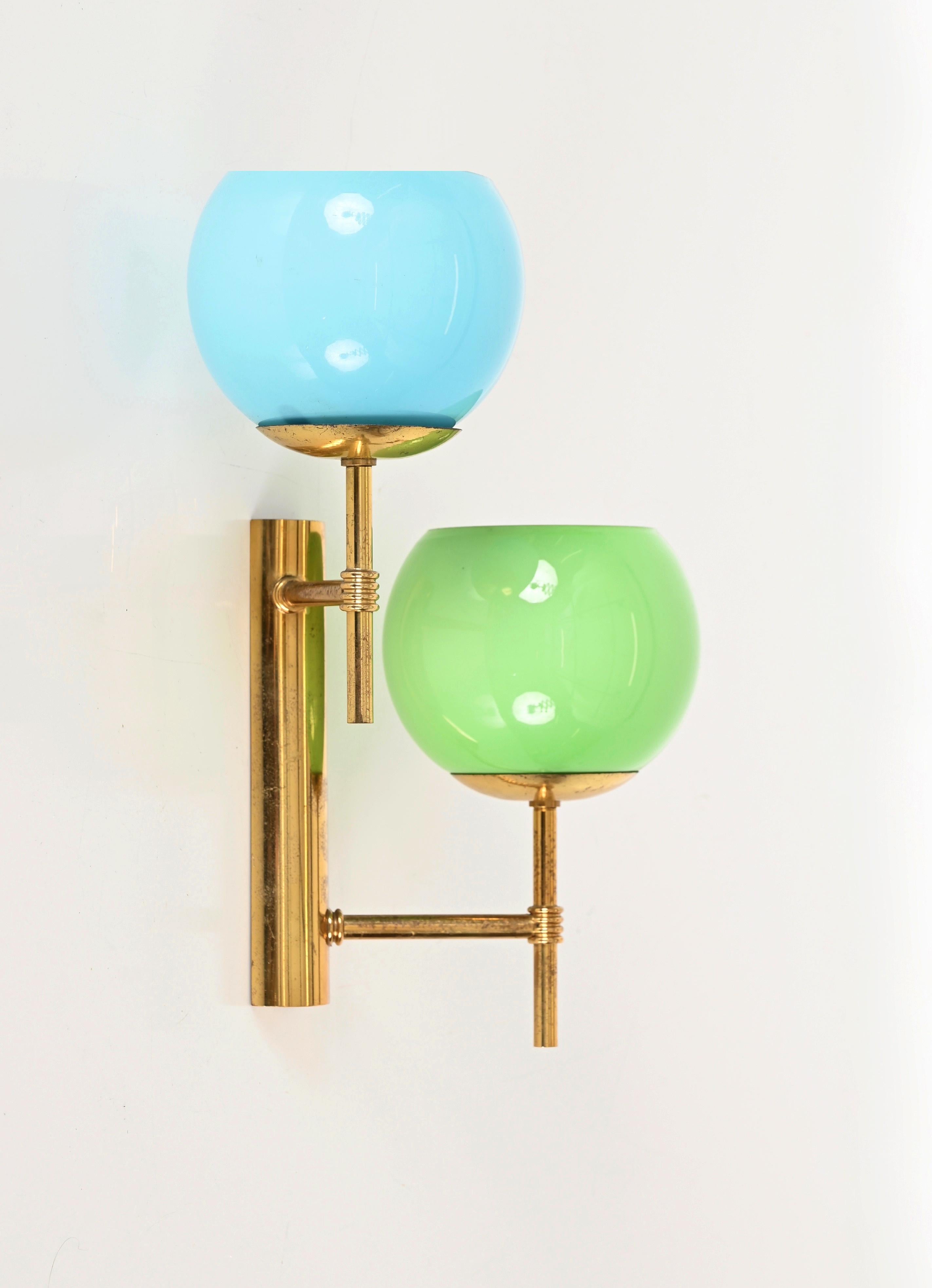 Brass and Murano Colored Glass Sconce by Stilnovo, Italy Lighting 1970s 8
