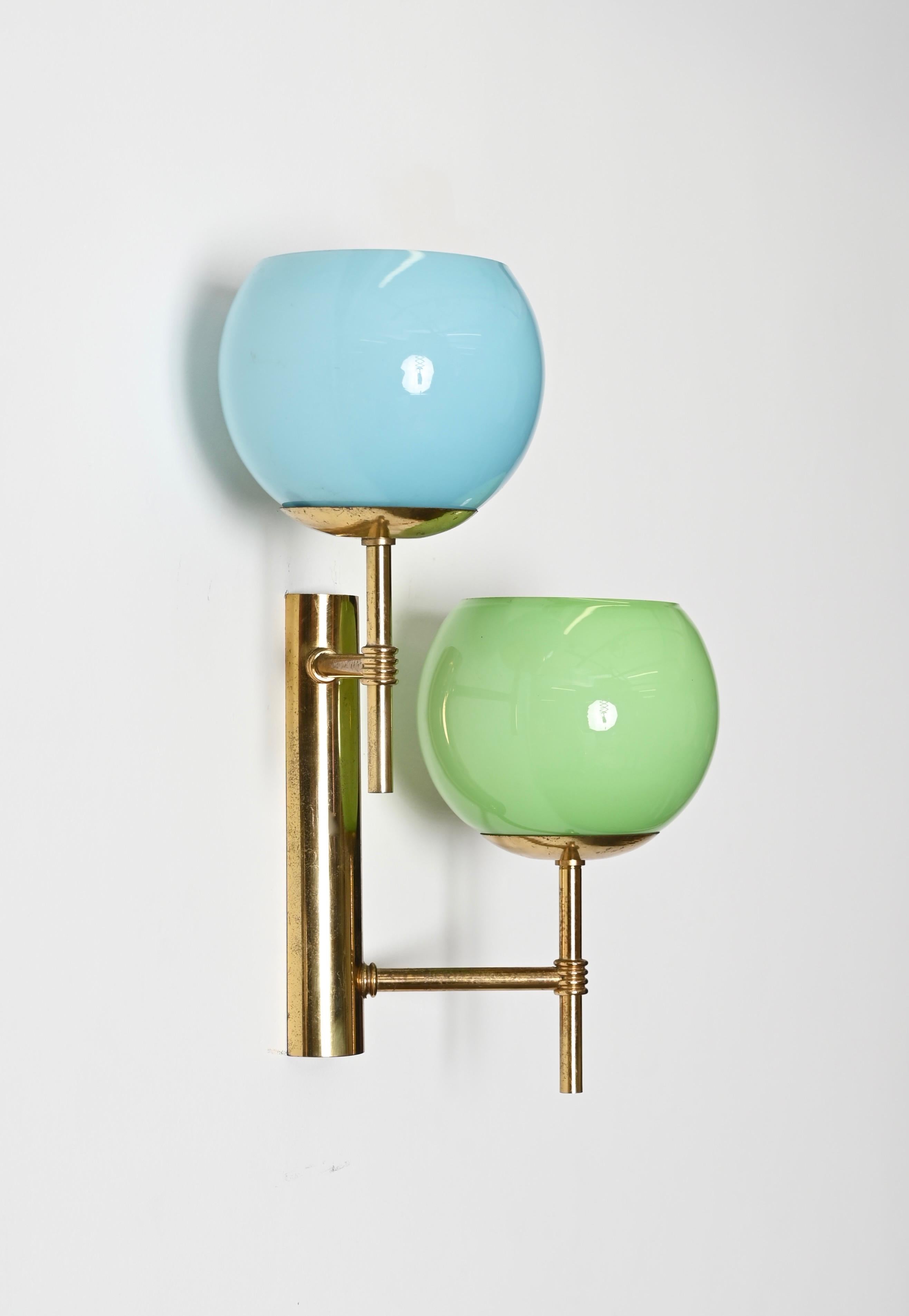 Brass and Murano Colored Glass Sconce by Stilnovo, Italy Lighting 1970s 2