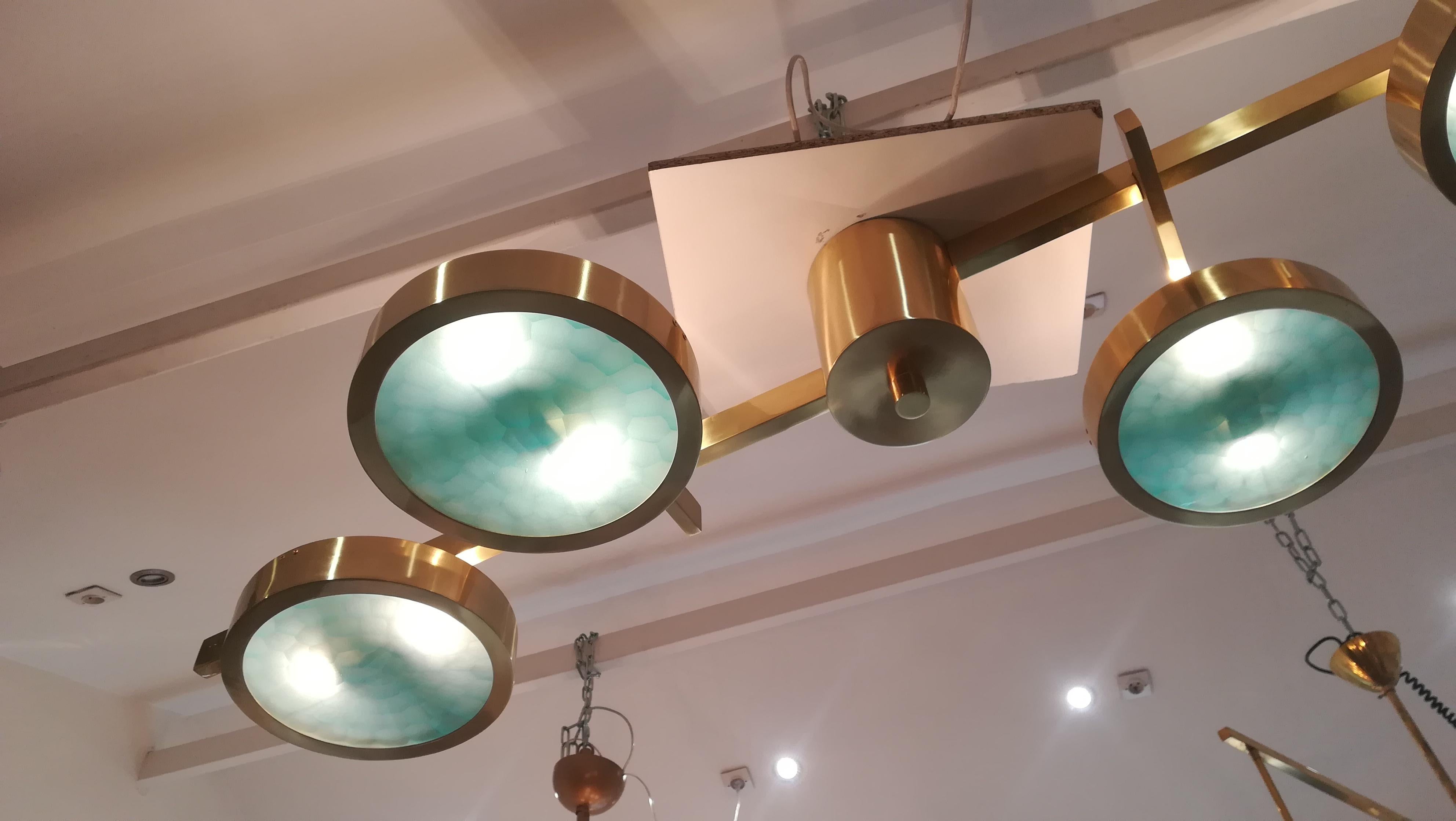 Contemporary Brass and Murano Glass Ceiling Light For Sale