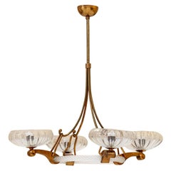 Brass and Murano Glass Chandelier Attributed to Barovier