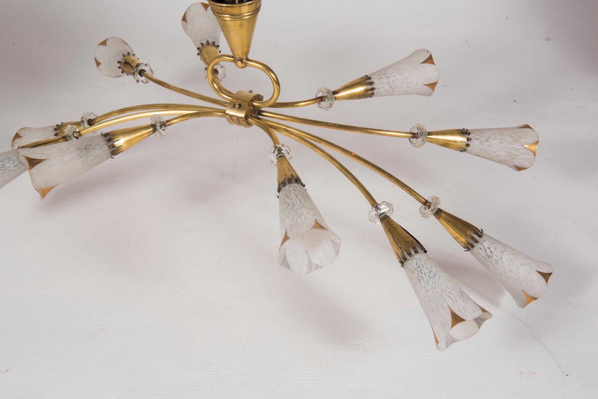 20th Century Brass and Murano Glass Chandelier