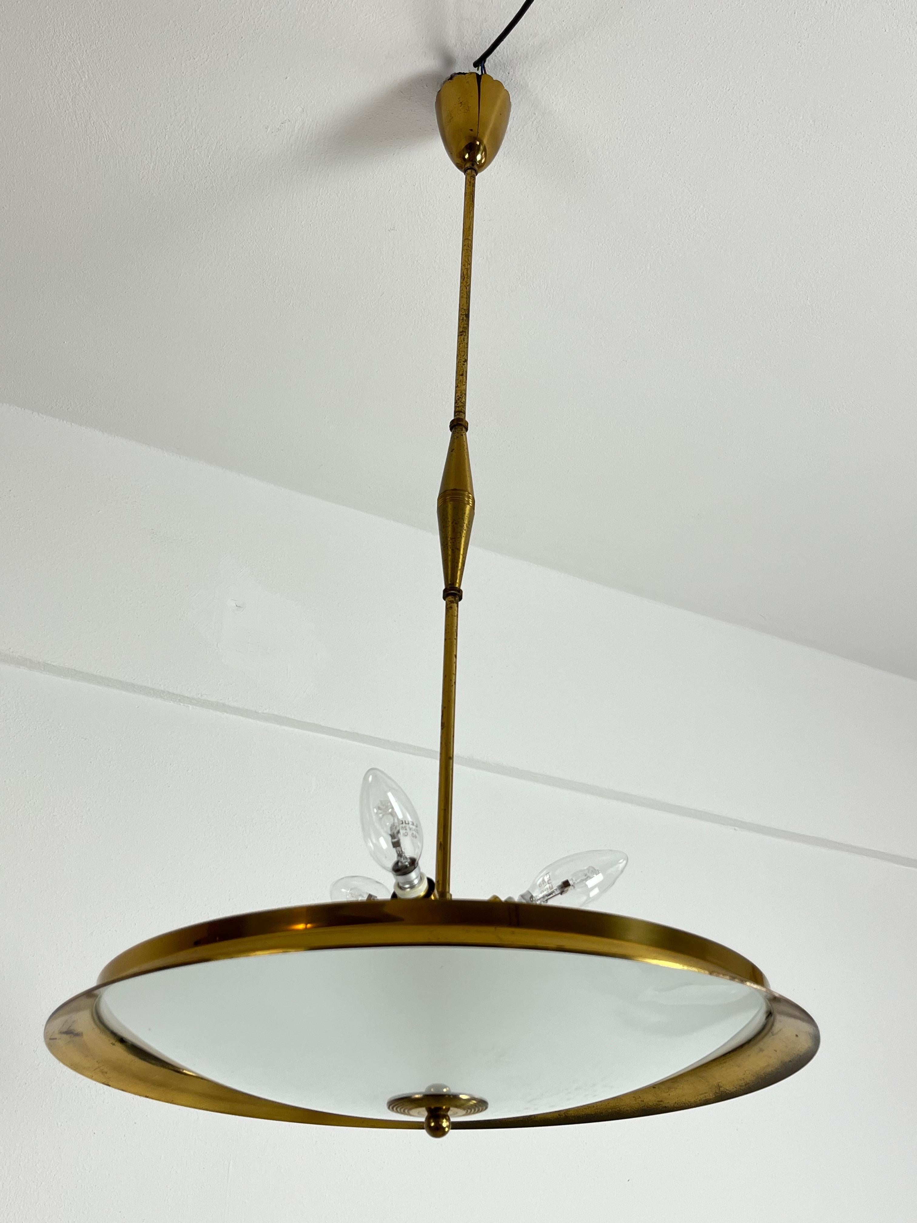 Brass and Murano Glass Chandelier Mid-Century Italian Design 1950s For Sale 6