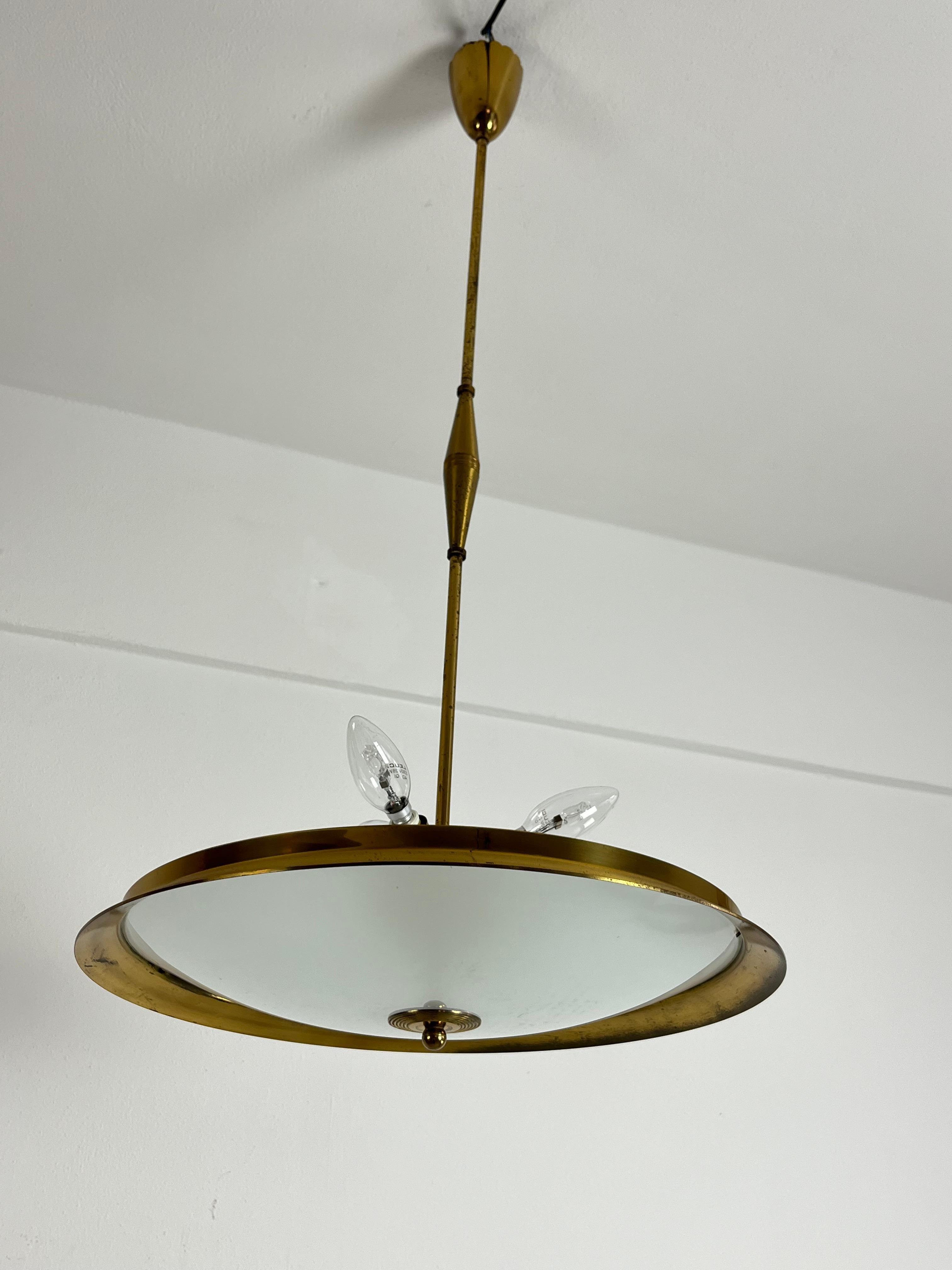 Mid-20th Century Brass and Murano Glass Chandelier Mid-Century Italian Design 1950s For Sale