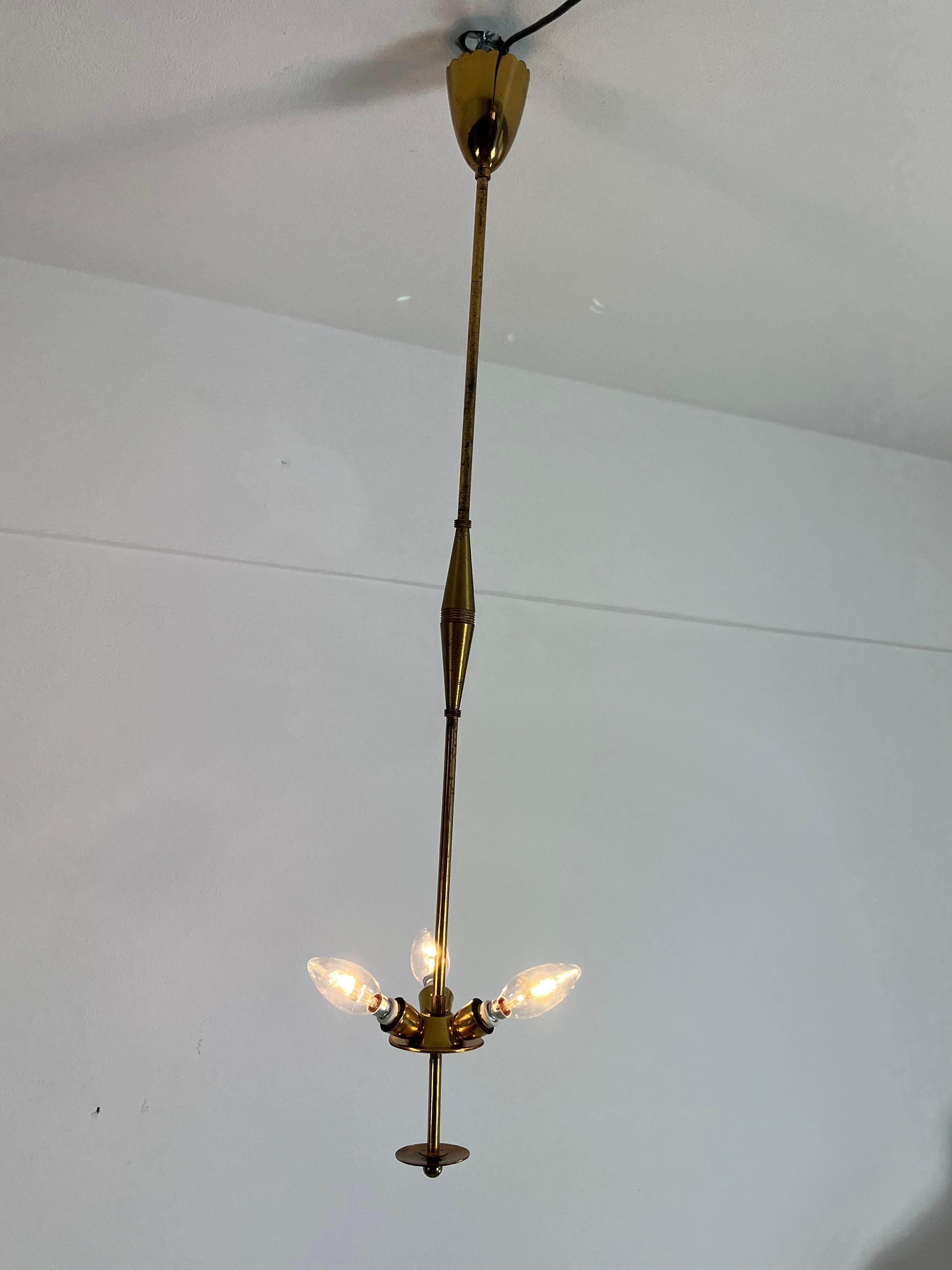 Brass and Murano Glass Chandelier Mid-Century Italian Design 1950s For Sale 1