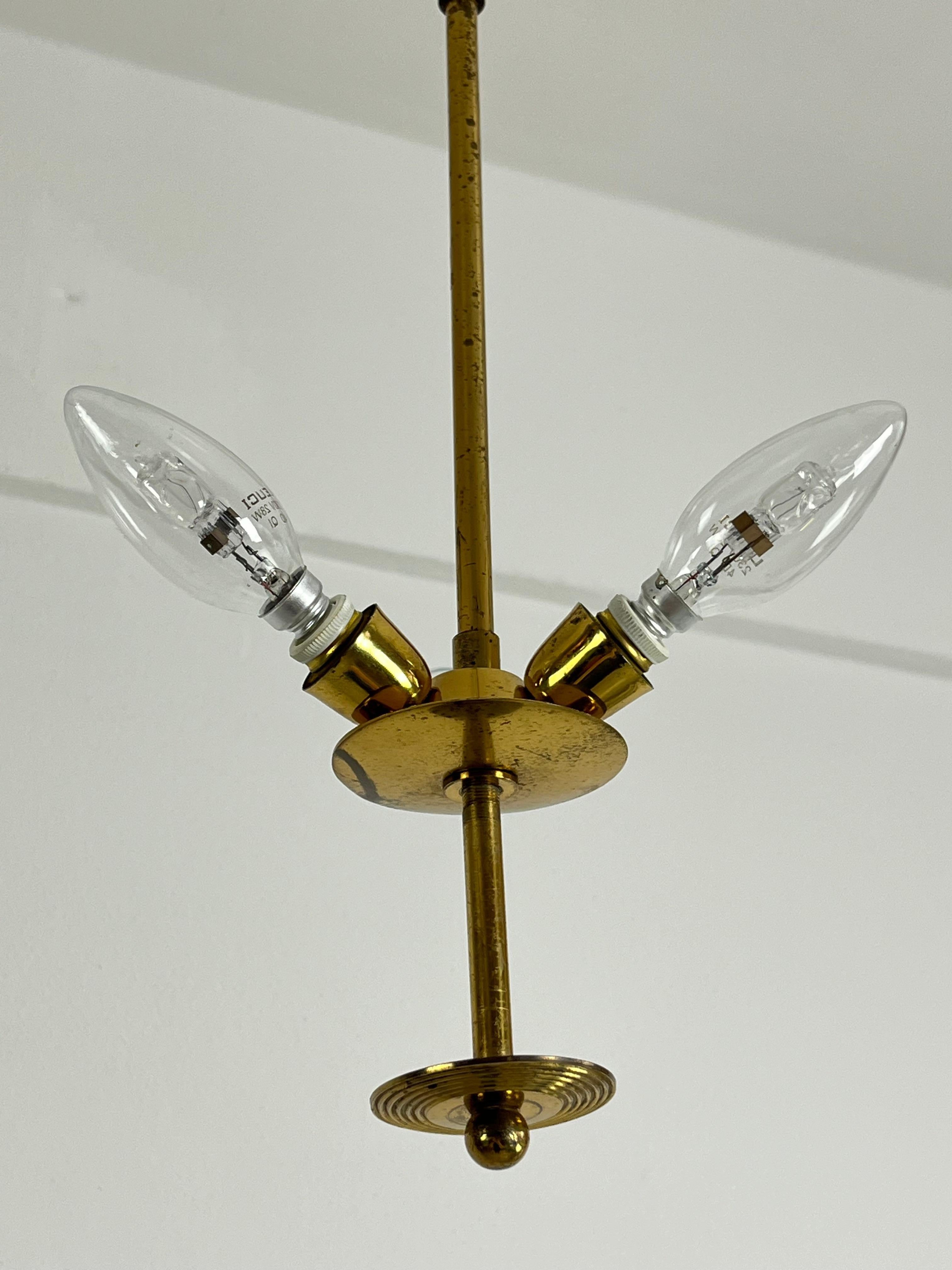 Brass and Murano Glass Chandelier Mid-Century Italian Design 1950s For Sale 3