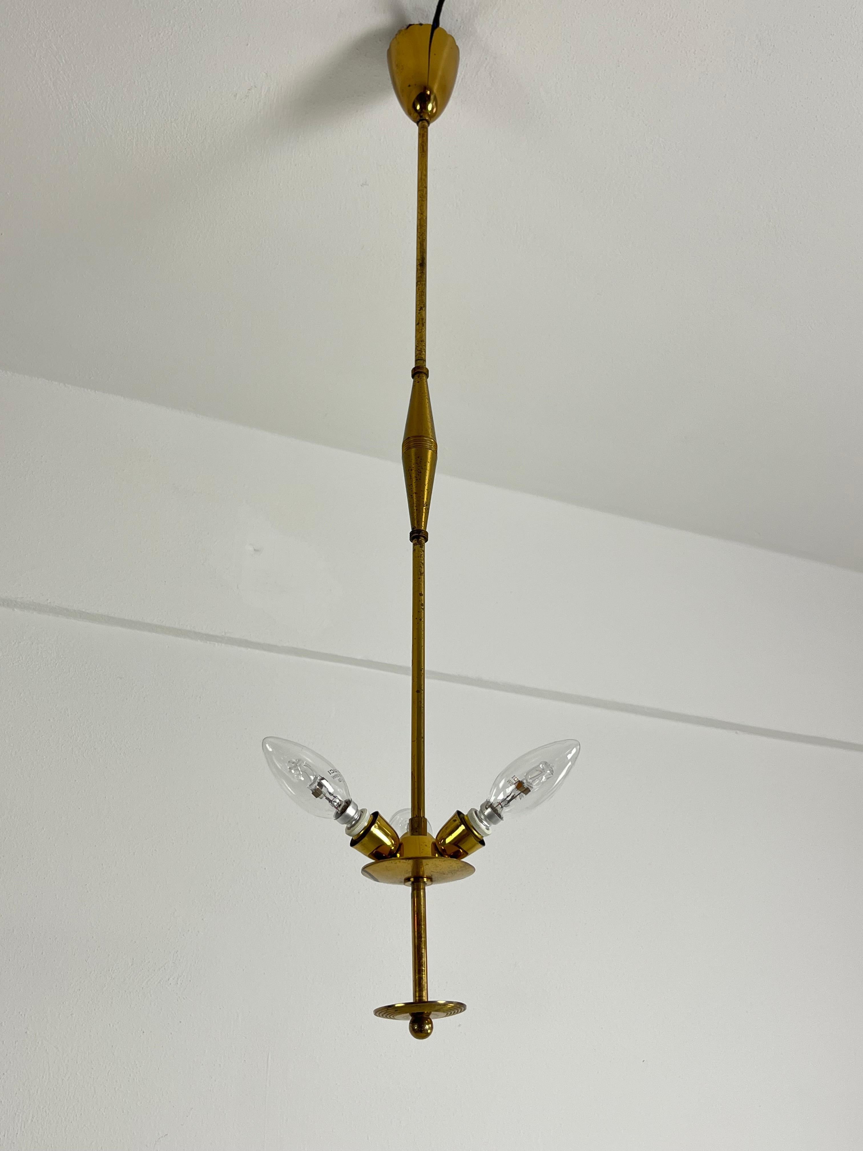 Brass and Murano Glass Chandelier Mid-Century Italian Design 1950s For Sale 4