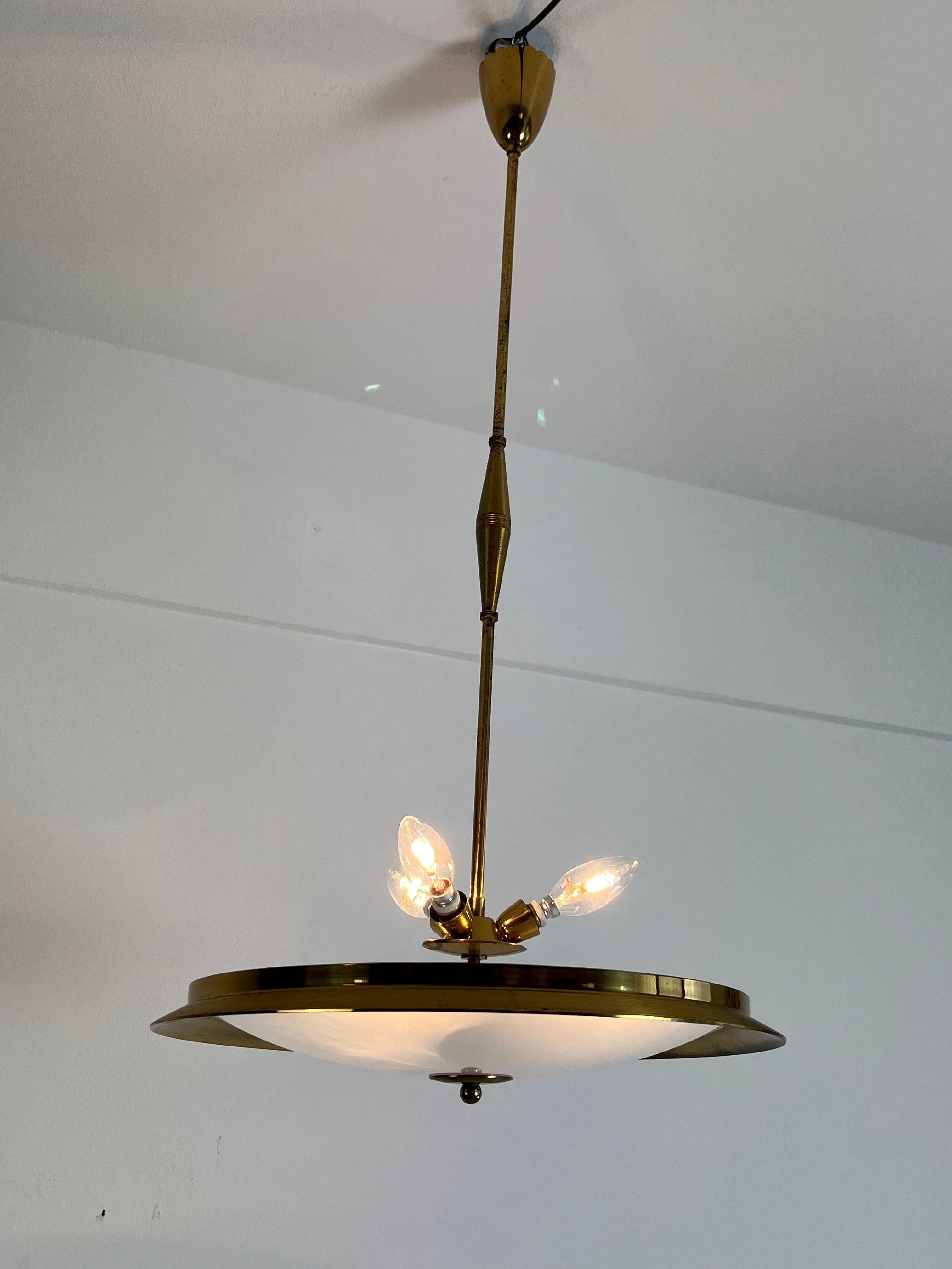 Brass and Murano Glass Chandelier Mid-Century Italian Design 1950s For Sale 5