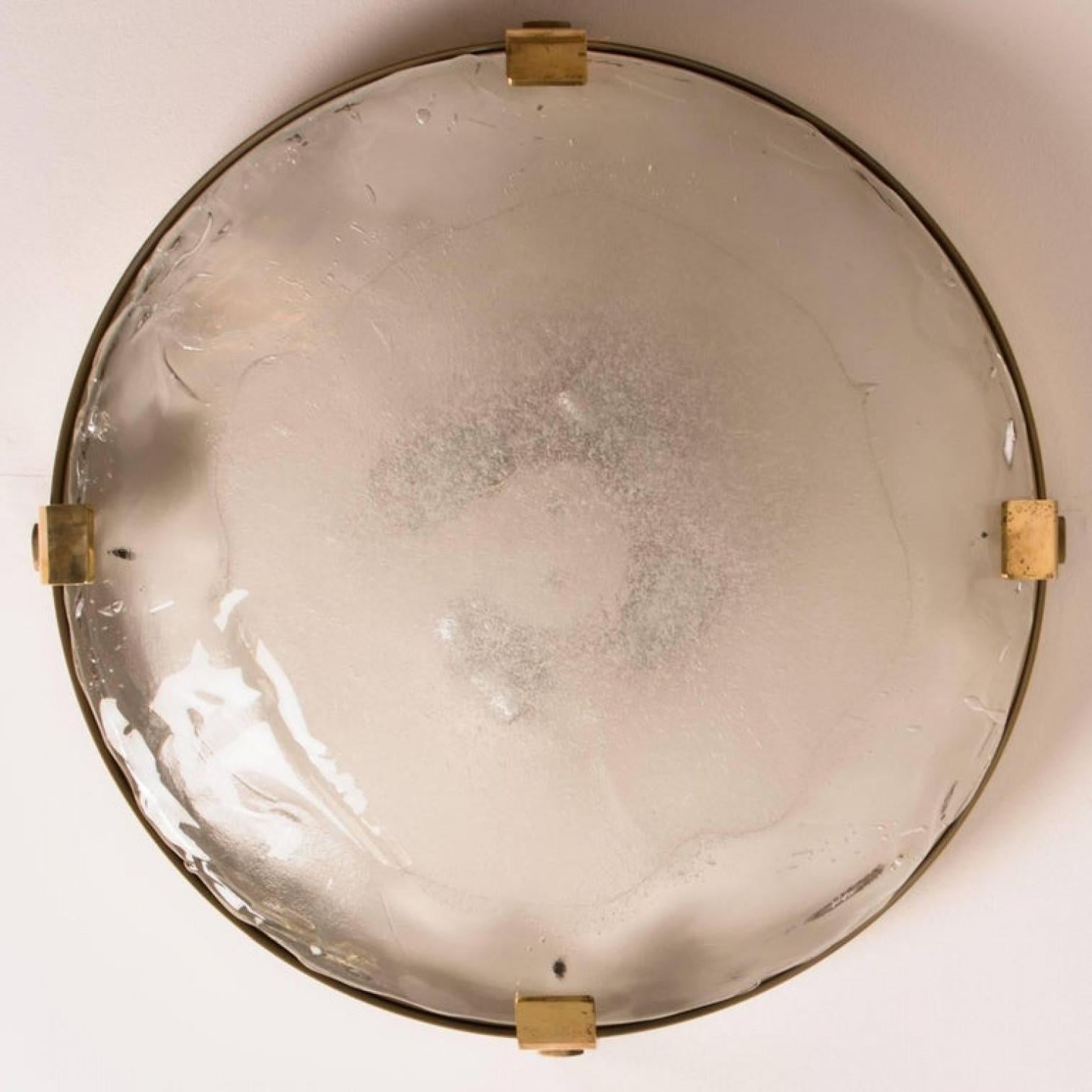 Austrian Brass and Murano Glass Flush Mount by J.T. Kalmar, Austria, 1960s For Sale