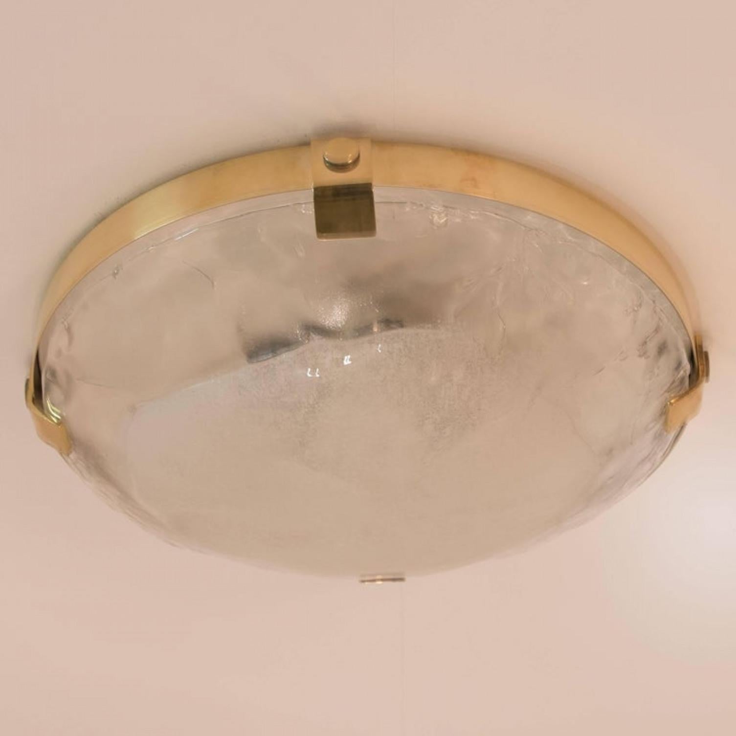 20th Century Brass and Murano Glass Flush Mount by J.T. Kalmar, Austria, 1960s For Sale