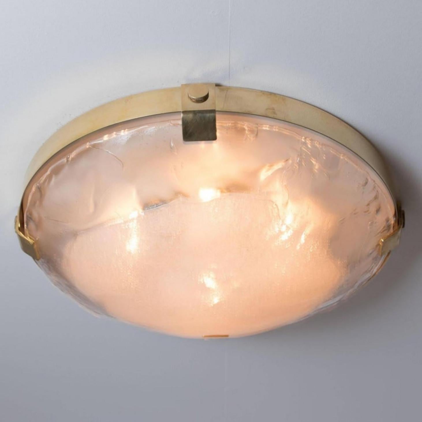 Mid-20th Century Brass and Murano Glass Flush Mount by J.T. Kalmar, Austria, 1960s For Sale