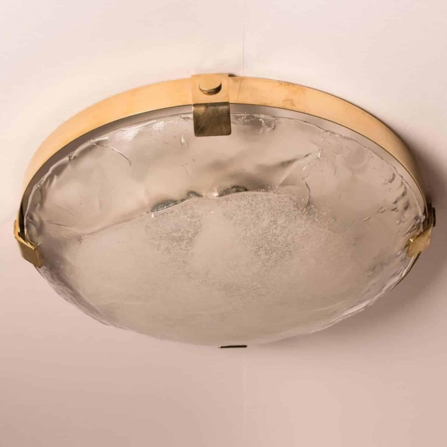 Brass and Murano Glass Flush Mount by J.T. Kalmar, Austria, 1960s For Sale 1