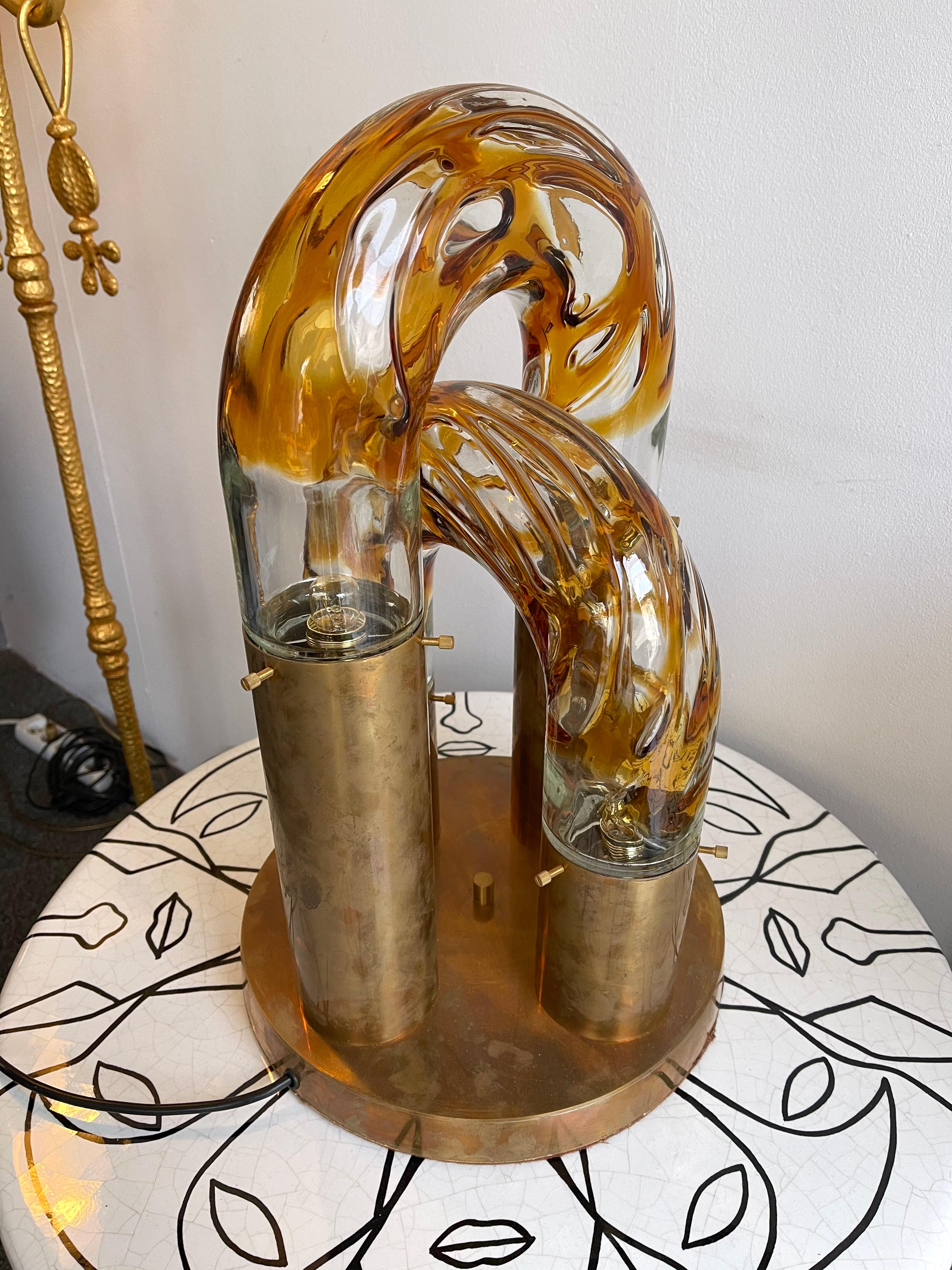 Brass and Murano Glass Lamp by Aldo Nason for Mazzega, Italy, 1970s 4
