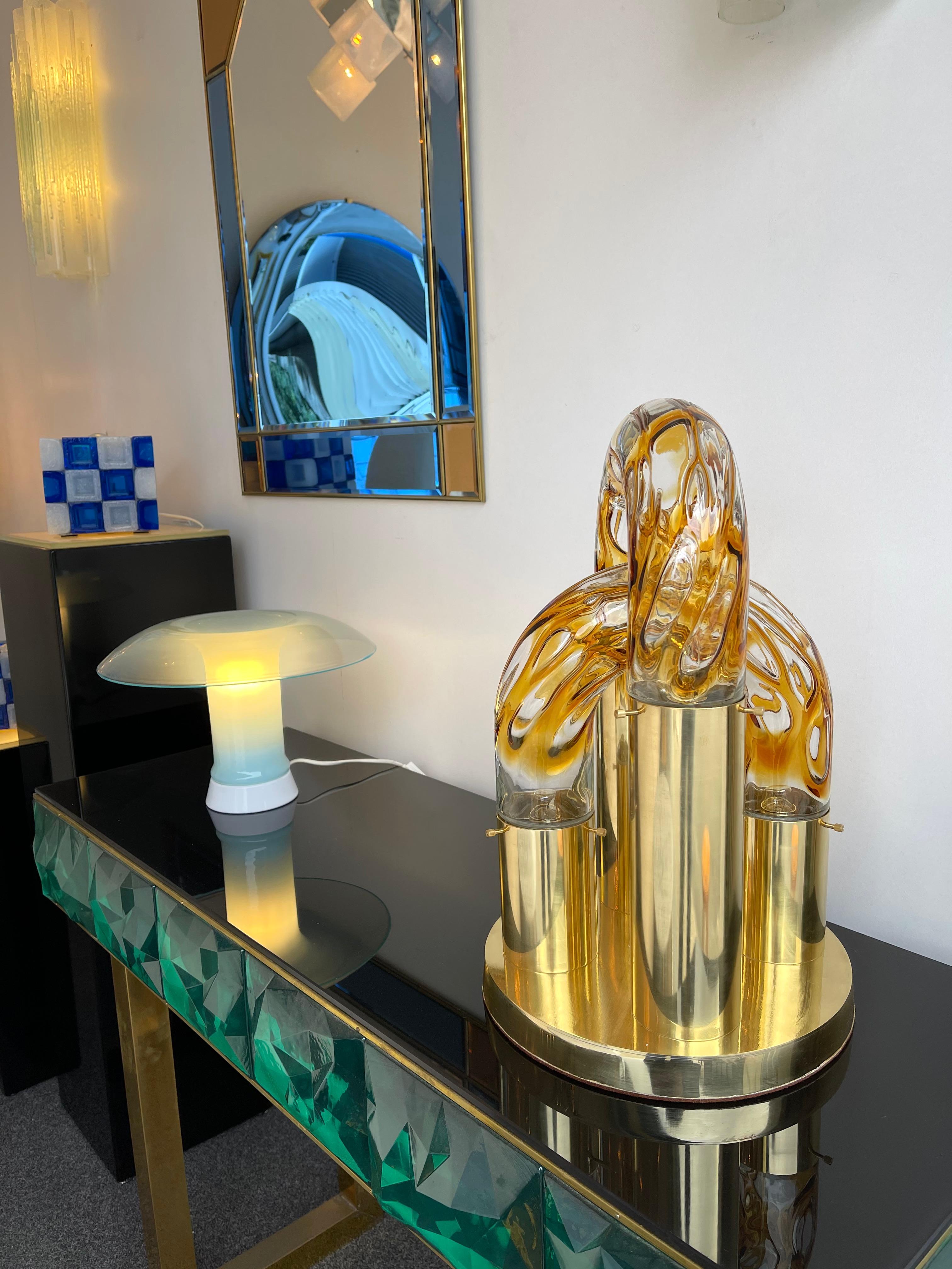 Italian Brass and Murano Glass Lamp by Aldo Nason for Mazzega, Italy, 1970s