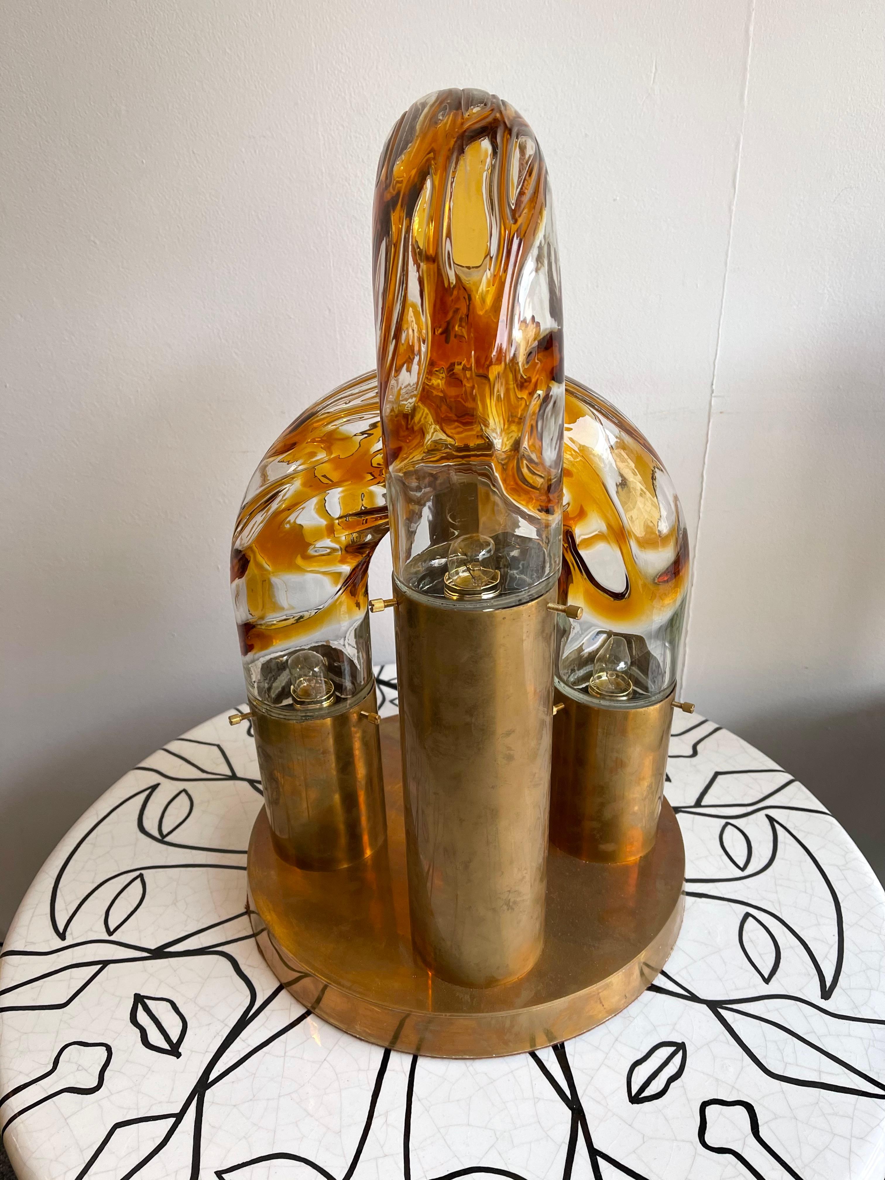 Brass and Murano Glass Lamp by Aldo Nason for Mazzega, Italy, 1970s In Good Condition In SAINT-OUEN, FR