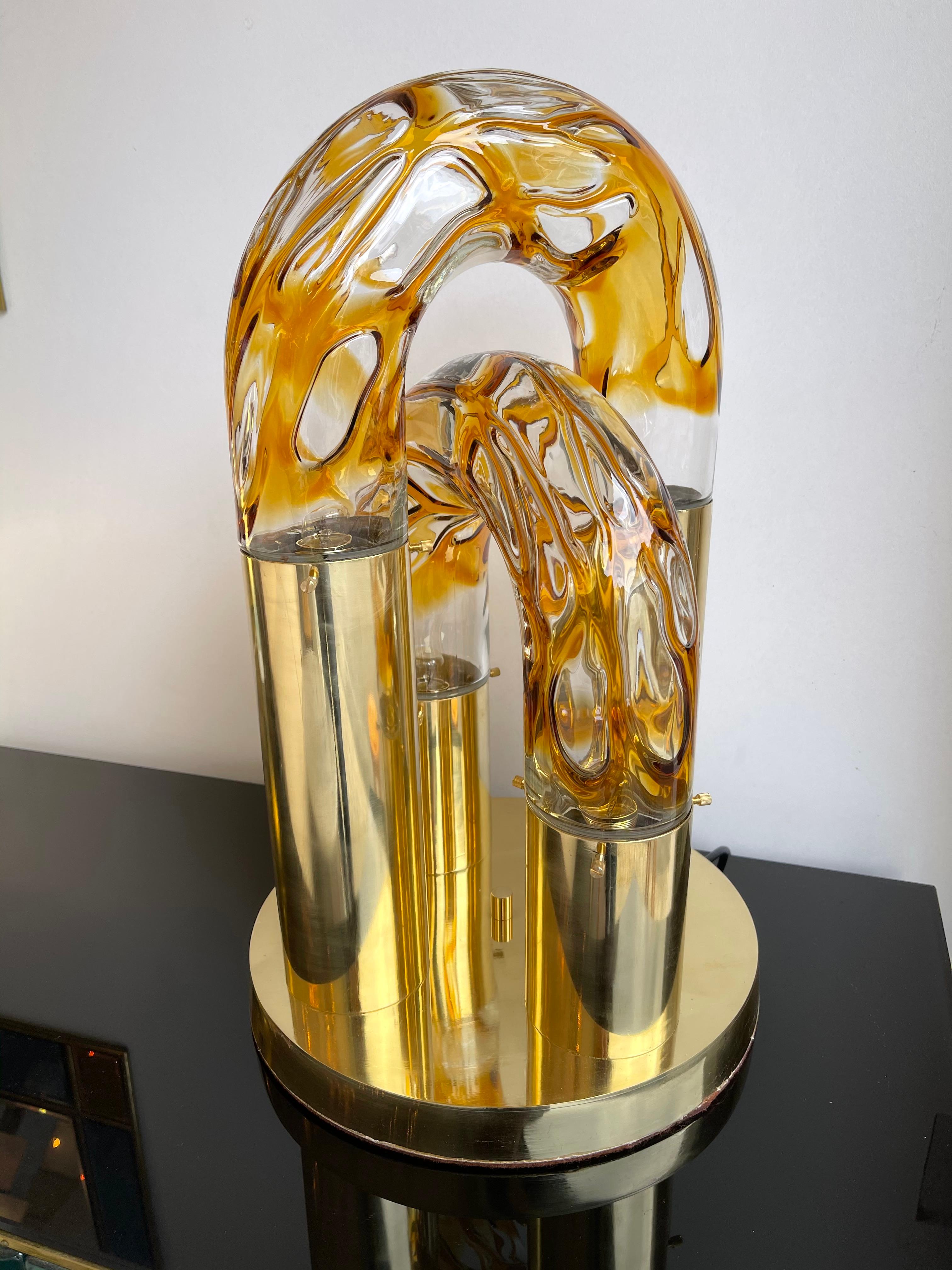 Late 20th Century Brass and Murano Glass Lamp by Aldo Nason for Mazzega, Italy, 1970s