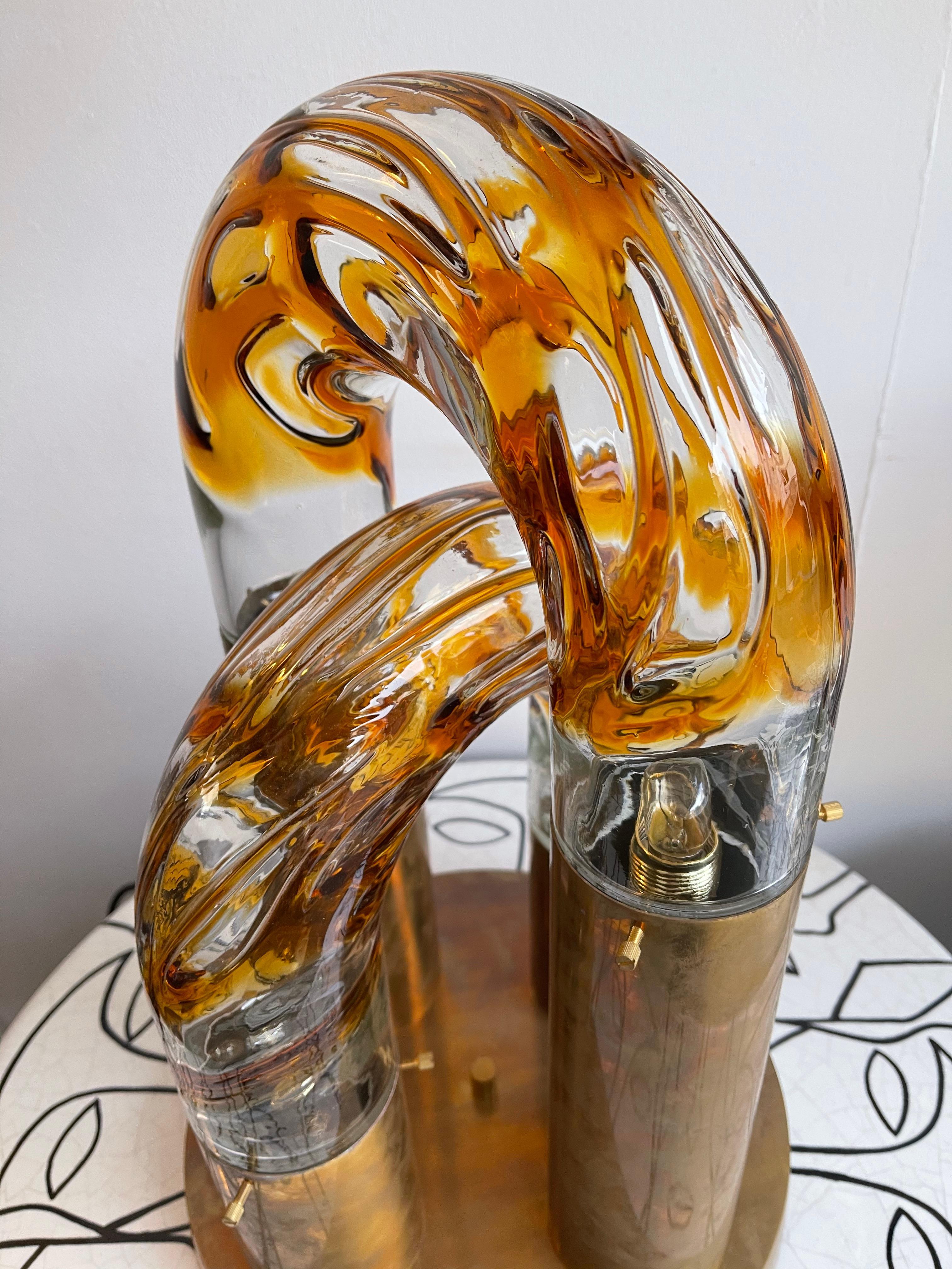 Late 20th Century Brass and Murano Glass Lamp by Aldo Nason for Mazzega, Italy, 1970s
