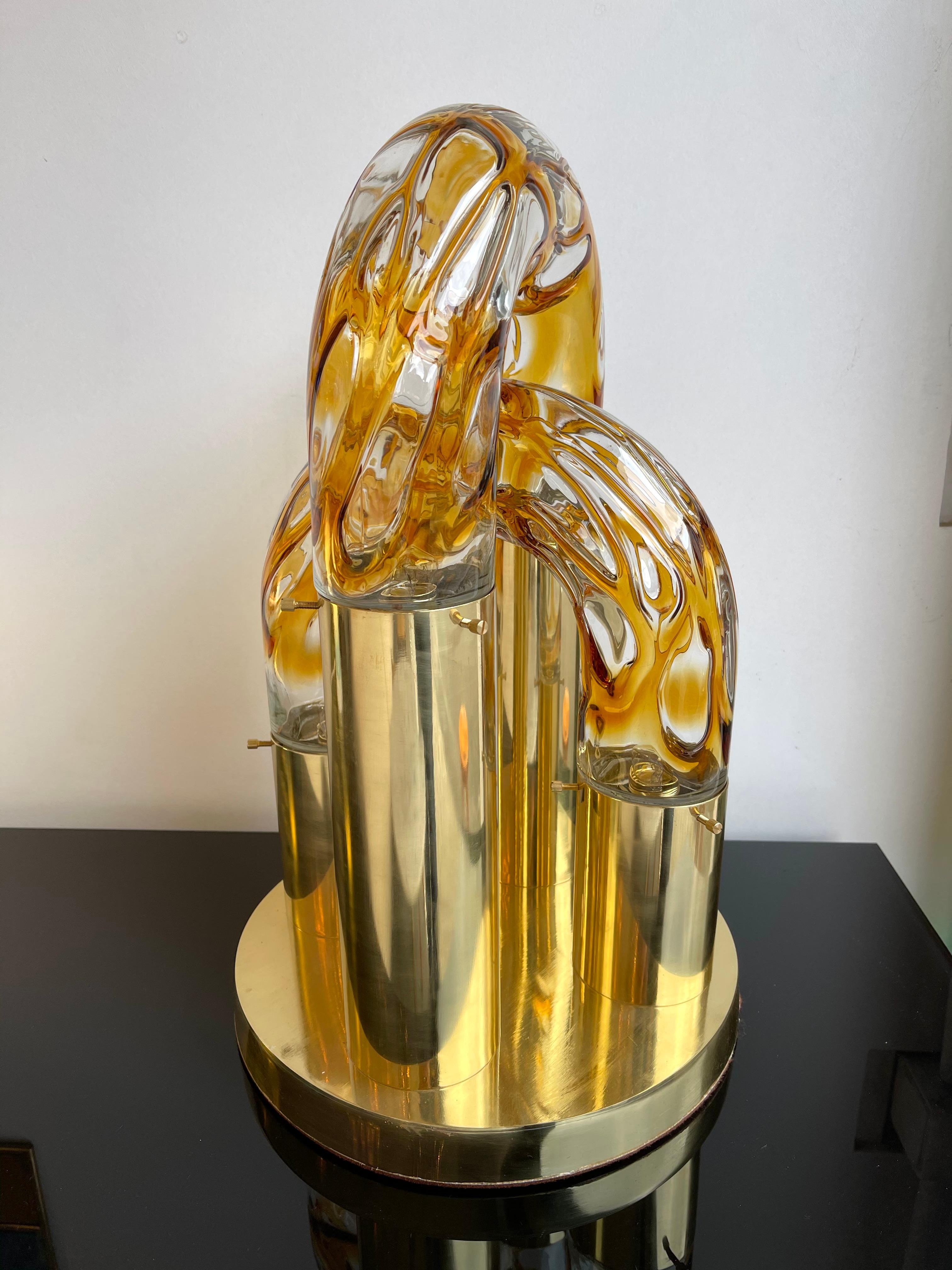 Brass and Murano Glass Lamp by Aldo Nason for Mazzega, Italy, 1970s 2